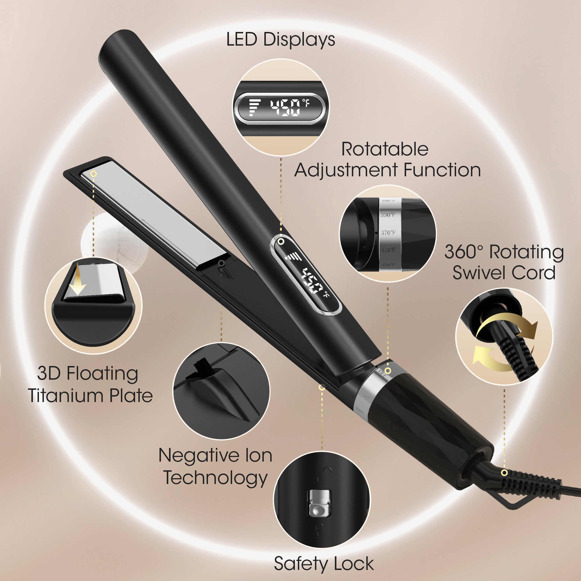 SKIMI Hair Straightener Flat Iron, Hair Straightener and Curler-5 Temp, Fast Heating, Wide Voltage
