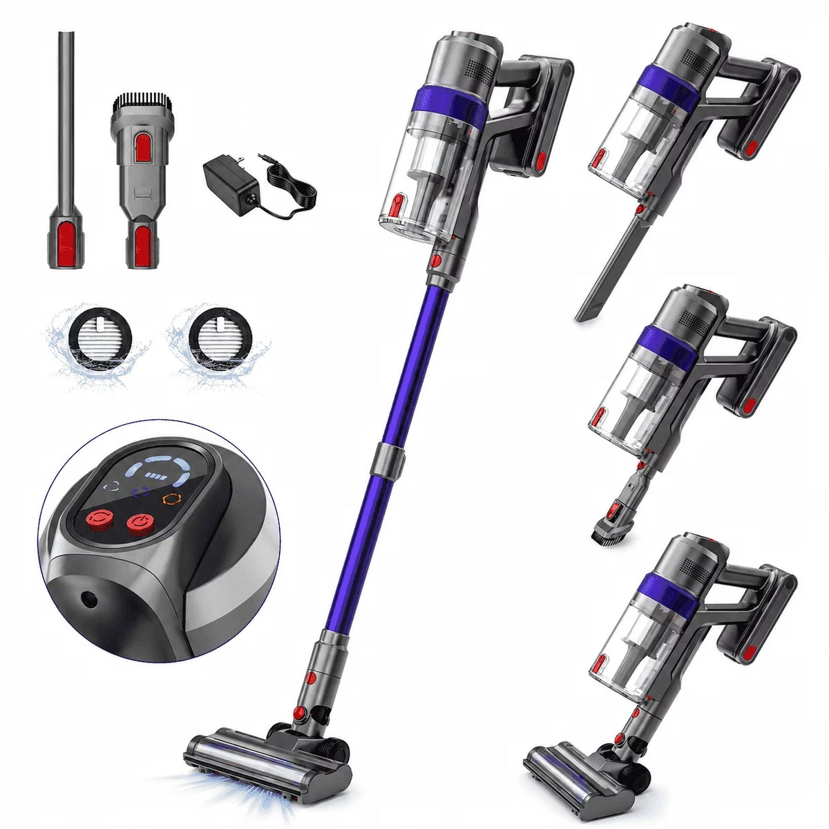 WHALL ST111A Cordless Stick Vacuum, 35Kpa Suction 3‑Speed Handheld Vacuum with Wall Mount & Accessories