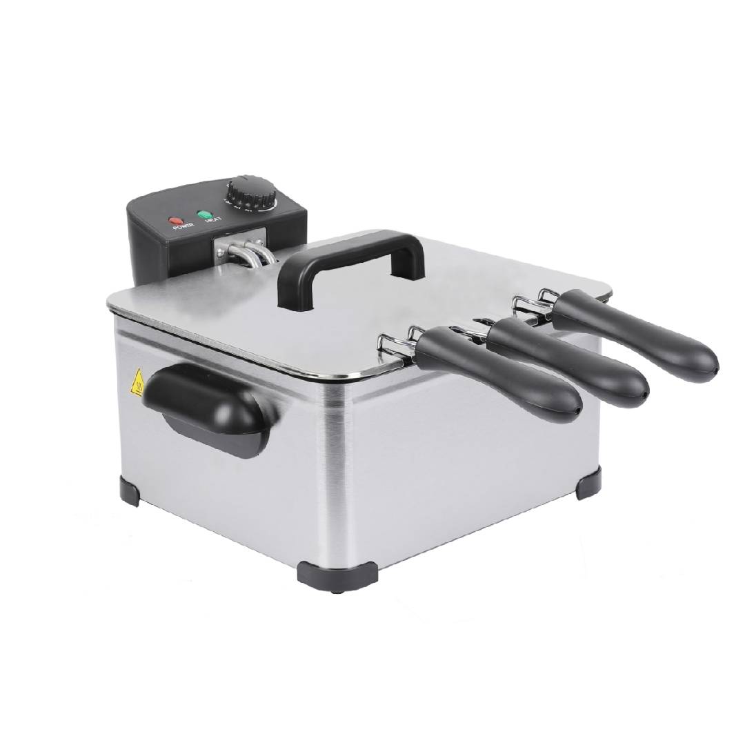WHALL Deep Fryer with 3 Baskets,5 L/21 Cups Oil Capacity,Temperature Control,Stainless Steel,1700 W