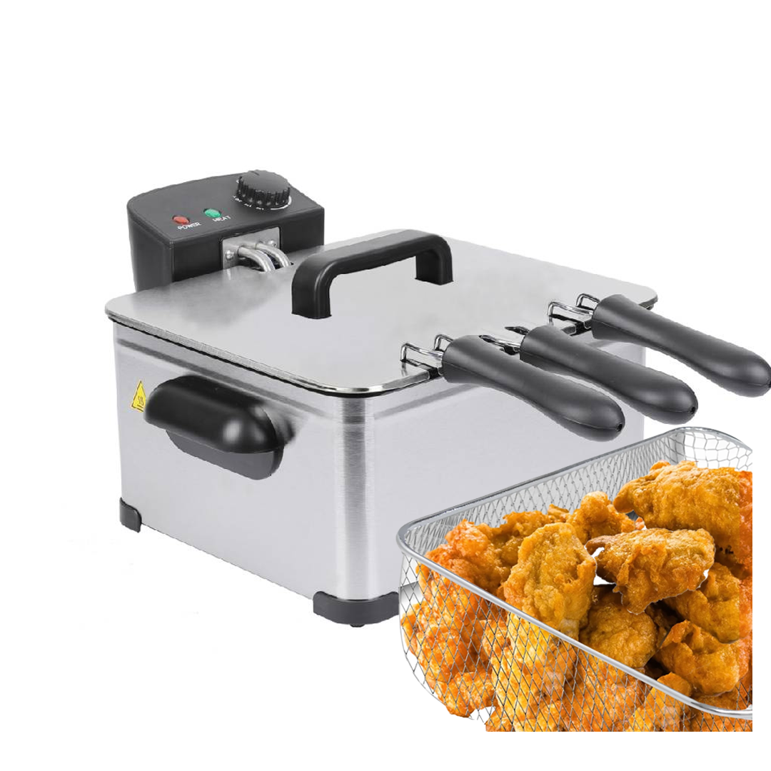 WHALL Deep Fryer with 3 Baskets,5 L/21 Cups Oil Capacity,Temperature Control,Stainless Steel,1700 W