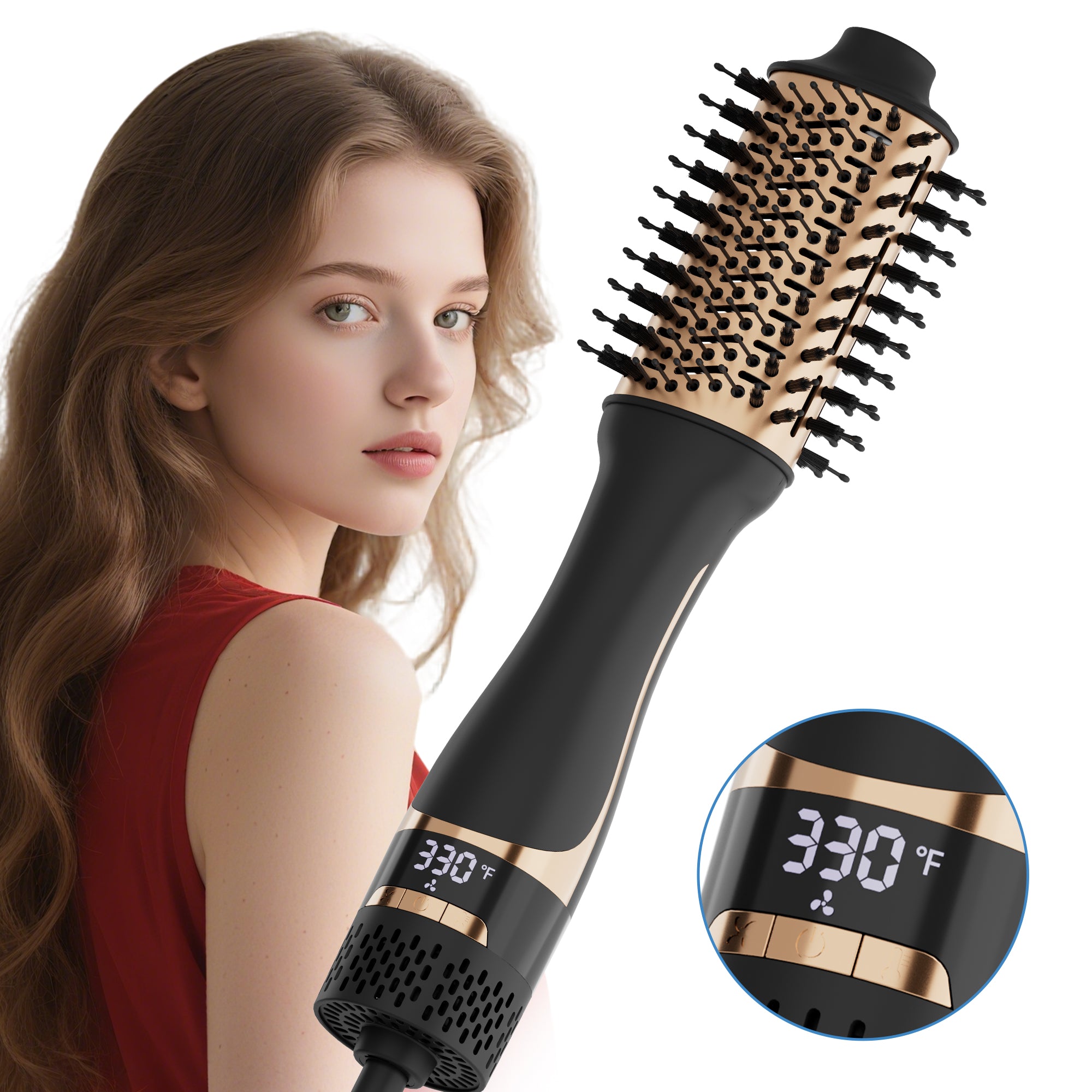 SKIMI Hair Dryer Brush,Blow Dryer Brush in One, Hot Air Dryer,Display Screen,Ceramic Barrel,Black