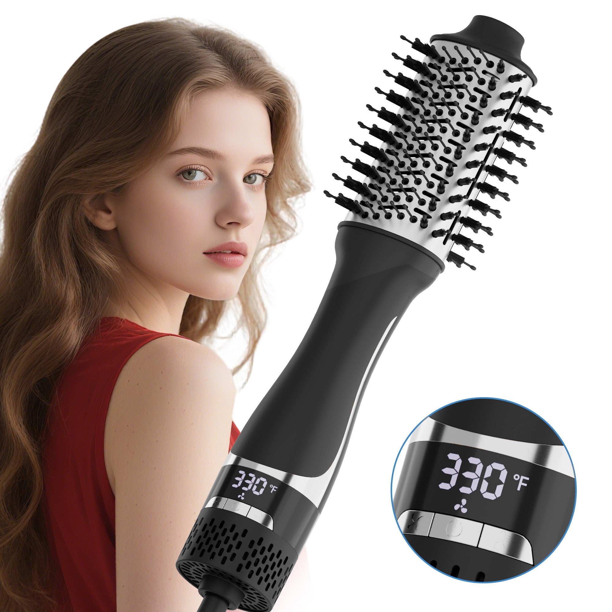 SKIMI Hair Dryer Brush Blow Dryer Brush in One, Hot Air Dryer,Display Screen,Ceramic Barrel