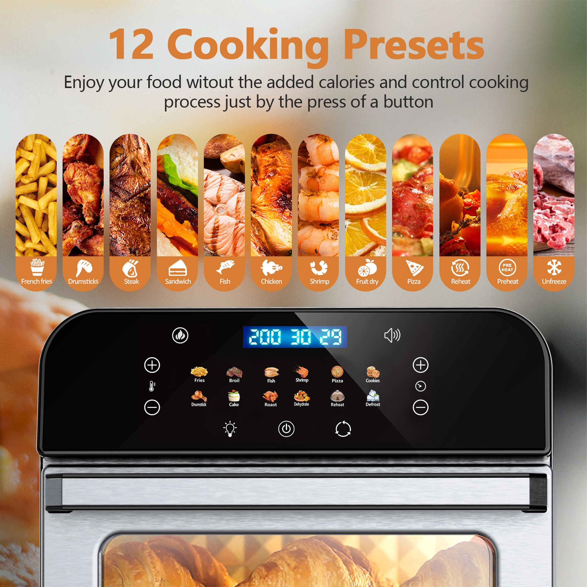 Whall 12QT Touchscreen Air Fryer Oven with 12 Pre-set Menus and Clear Window, Less Oil
