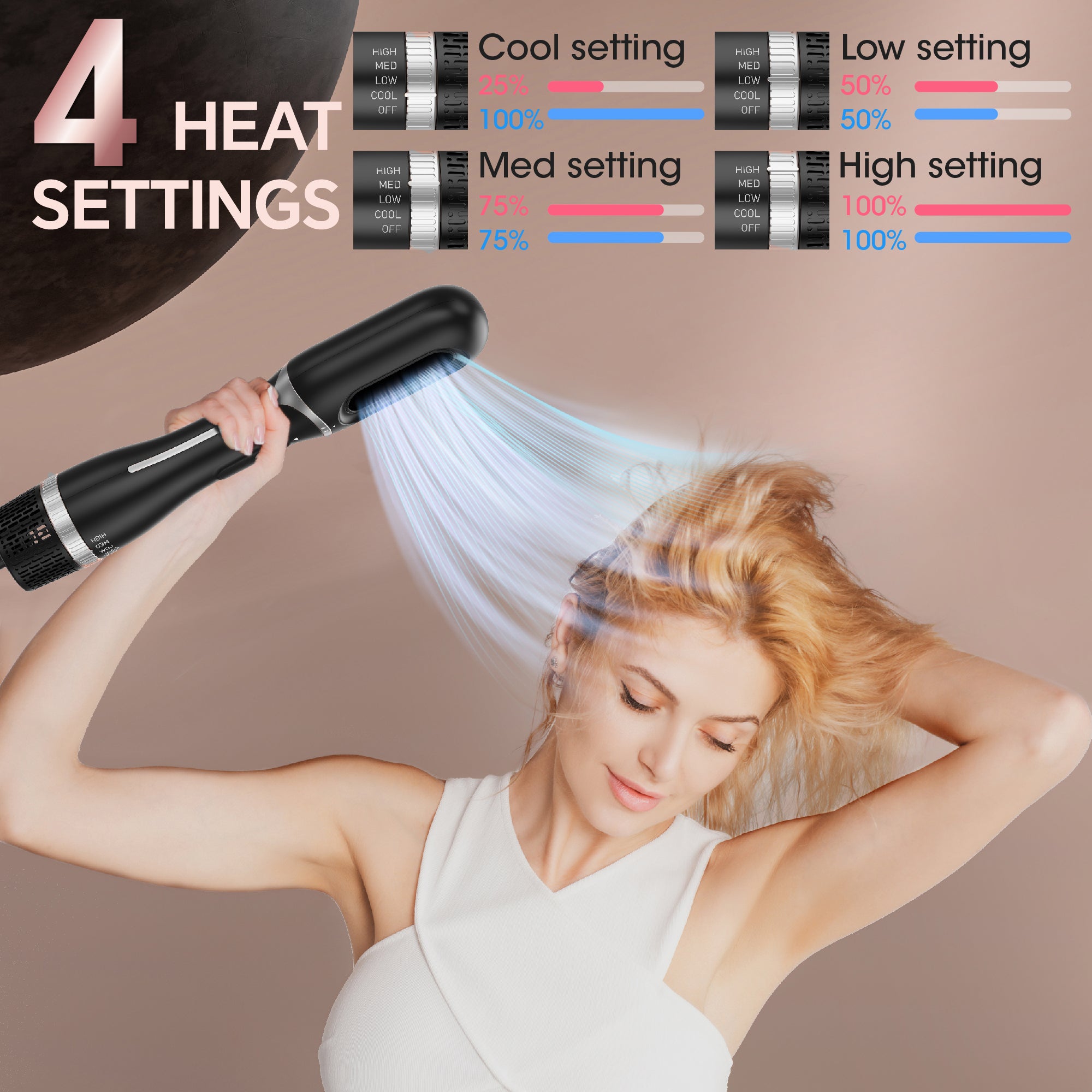 Nicebay Hair Dryer Brush, Black Blow Dryer Brush, Curly, Dry, Oval Hot Air Brush