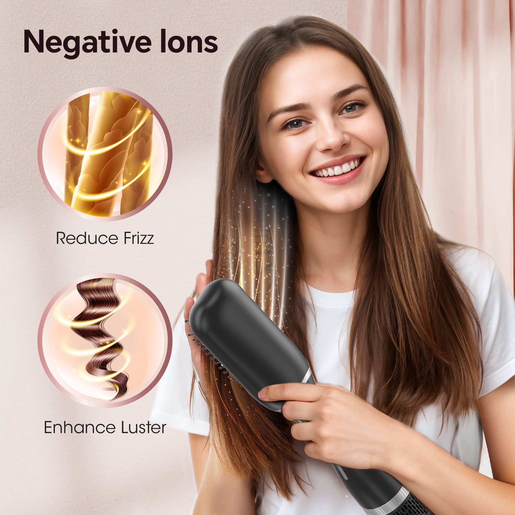 Nicebay Hair Dryer Brush, Black Blow Dryer Brush, Curly, Dry, Oval Hot Air Brush
