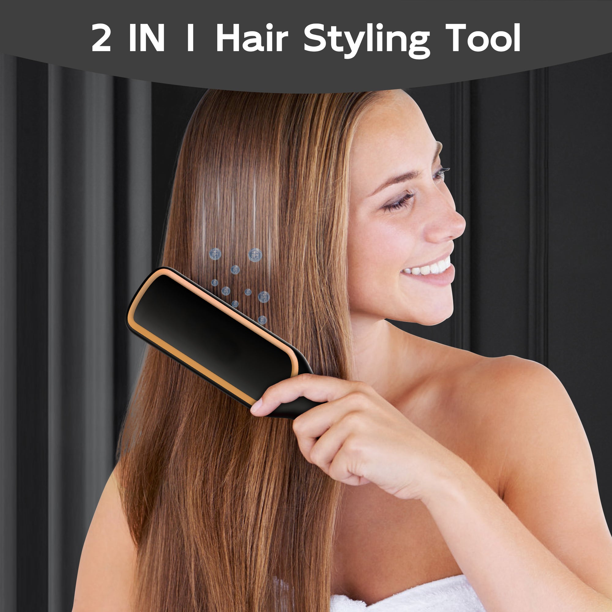 SKIMI Hair Straightener Brush, Ionic Hair Straightening Brush with LED Display Screen, Plastic
