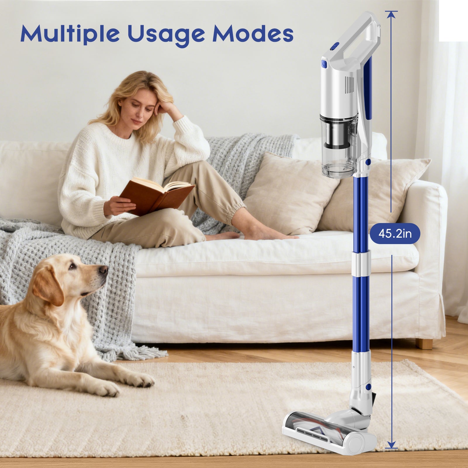 whall Cordless Vacuum Cleaner, Lightweight Stick Vacuum with 55mins Runtime, Powerful Suction, Rechargeable Cordless Vacuum for Carpet, Pet Hair, Blue