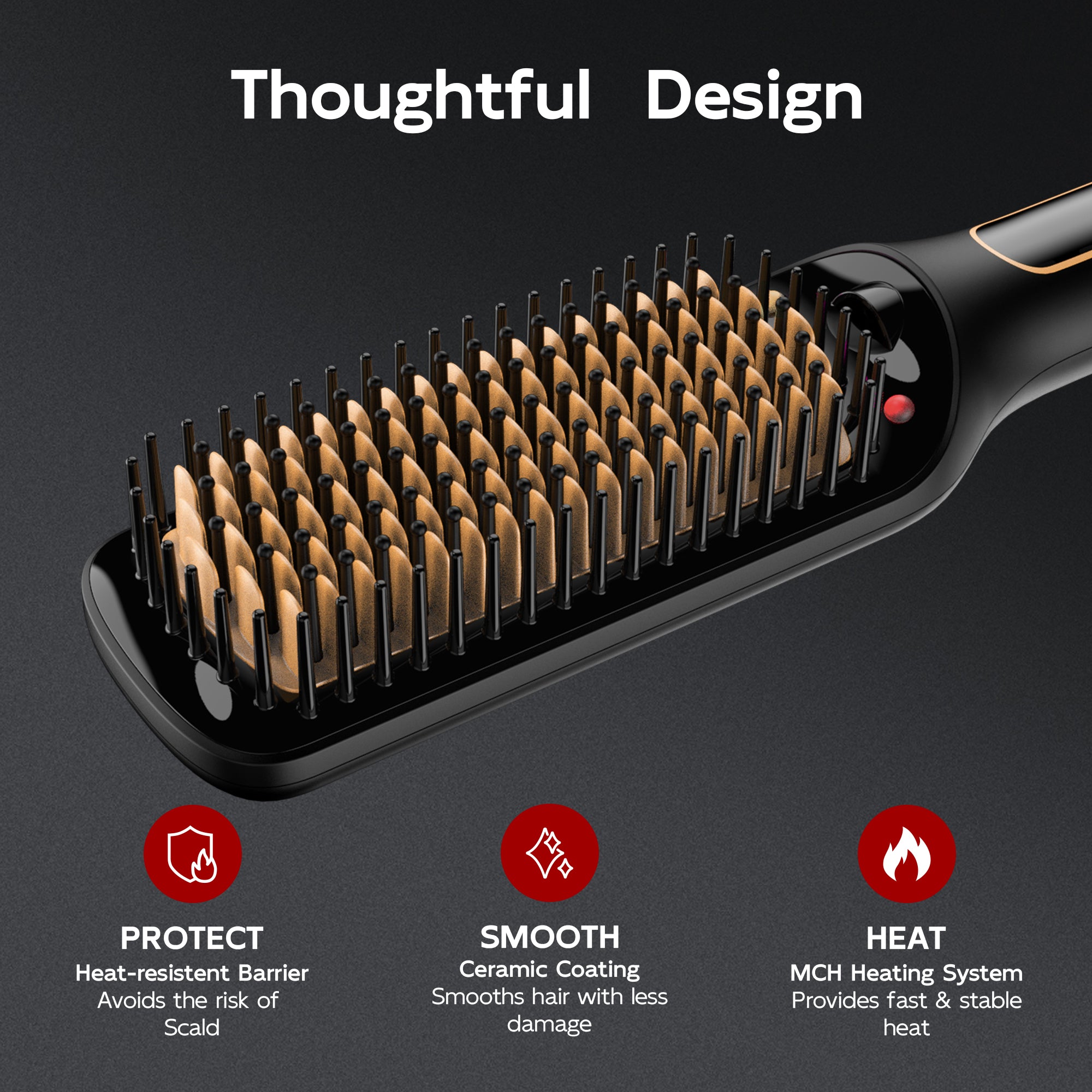 SKIMI Hair Straightener Brush, Ionic Hair Straightening Brush with LED Display Screen, Plastic