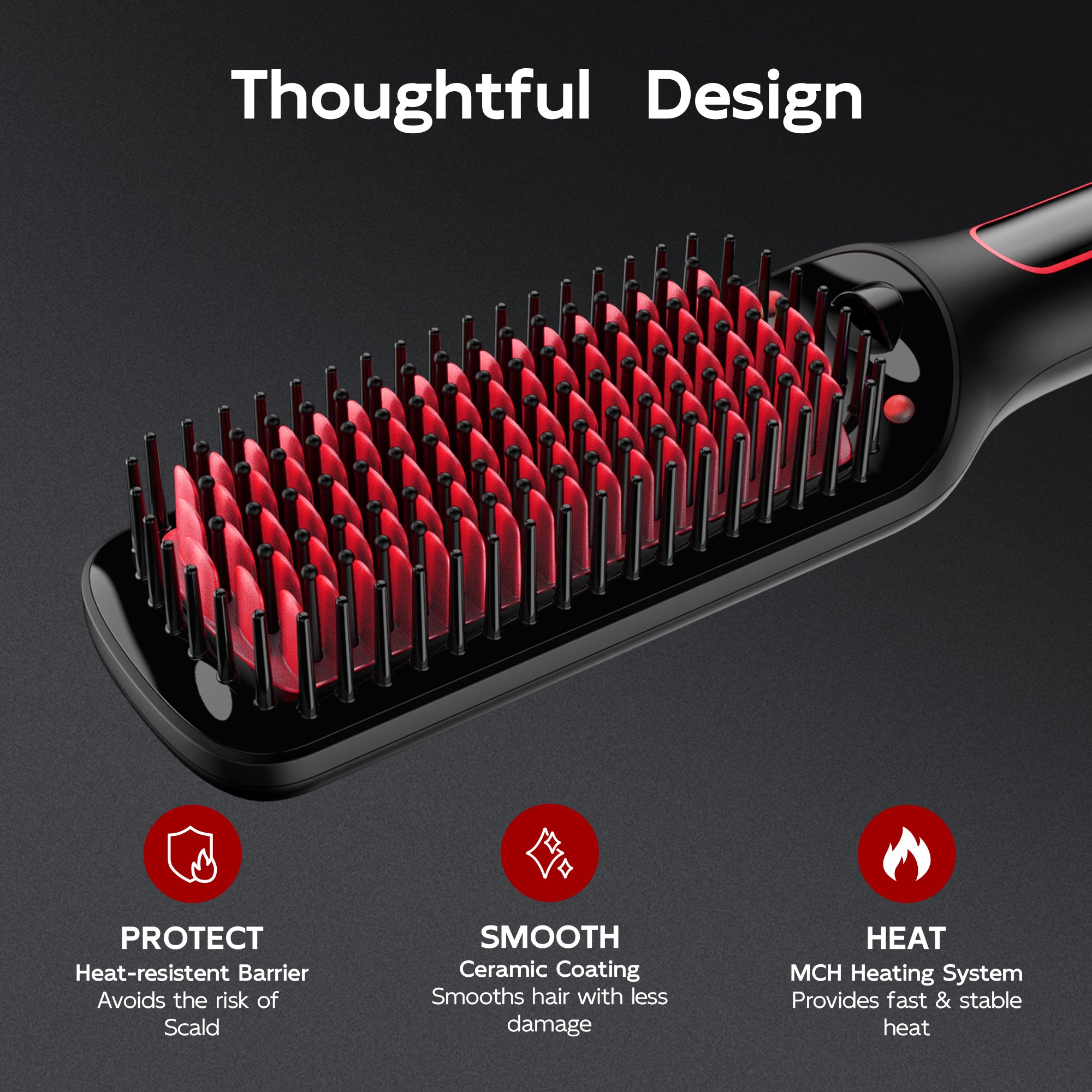 SKIMI Hair Straightener Brush, Negative Ion Hair Straightening Brush with LED Display Screen, Plastic