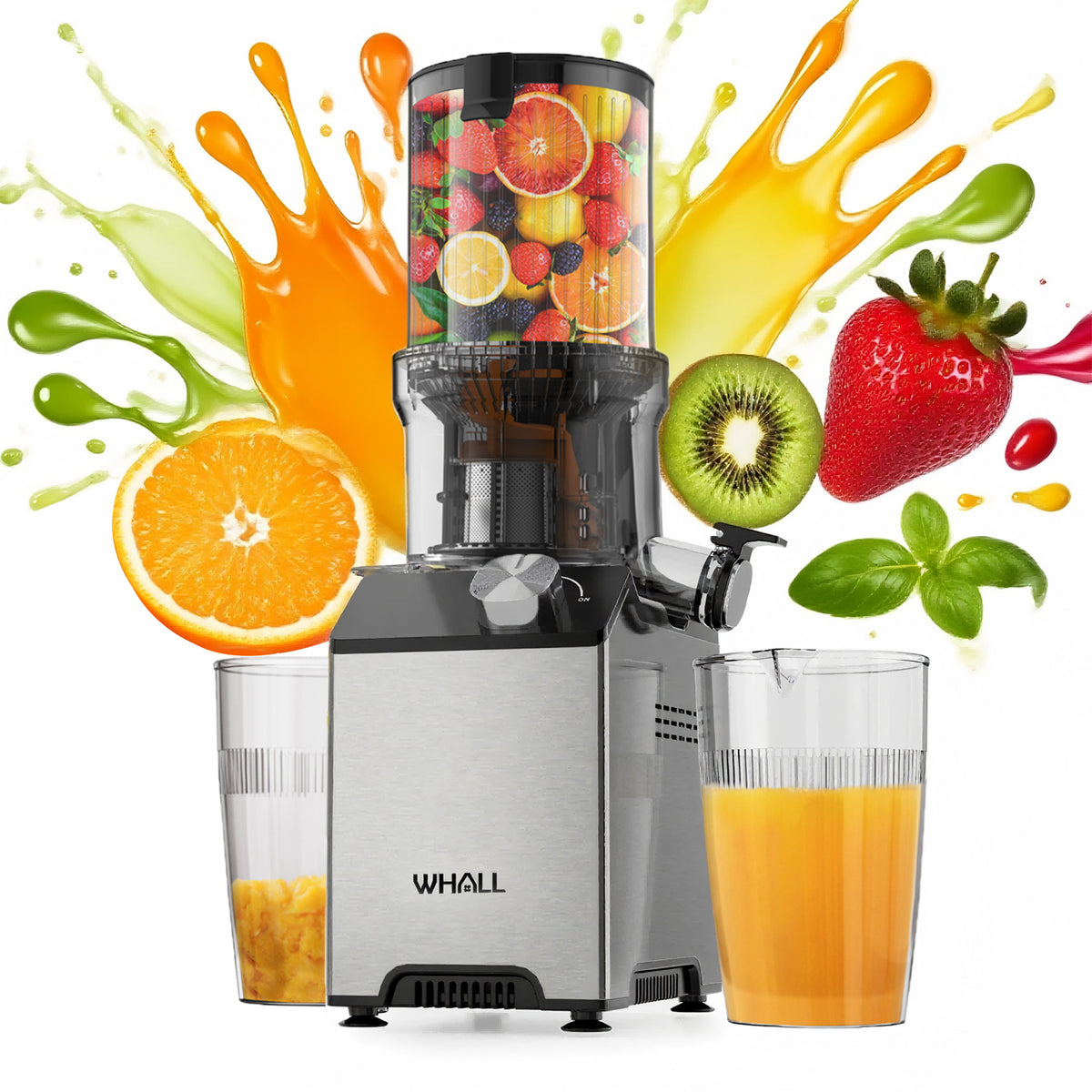 WHALL Cold Press Slow Masticating Juicer – 4.35" Extra Large Feed Chute, Dual-Speed for Soft/Hard Fruits, 180W