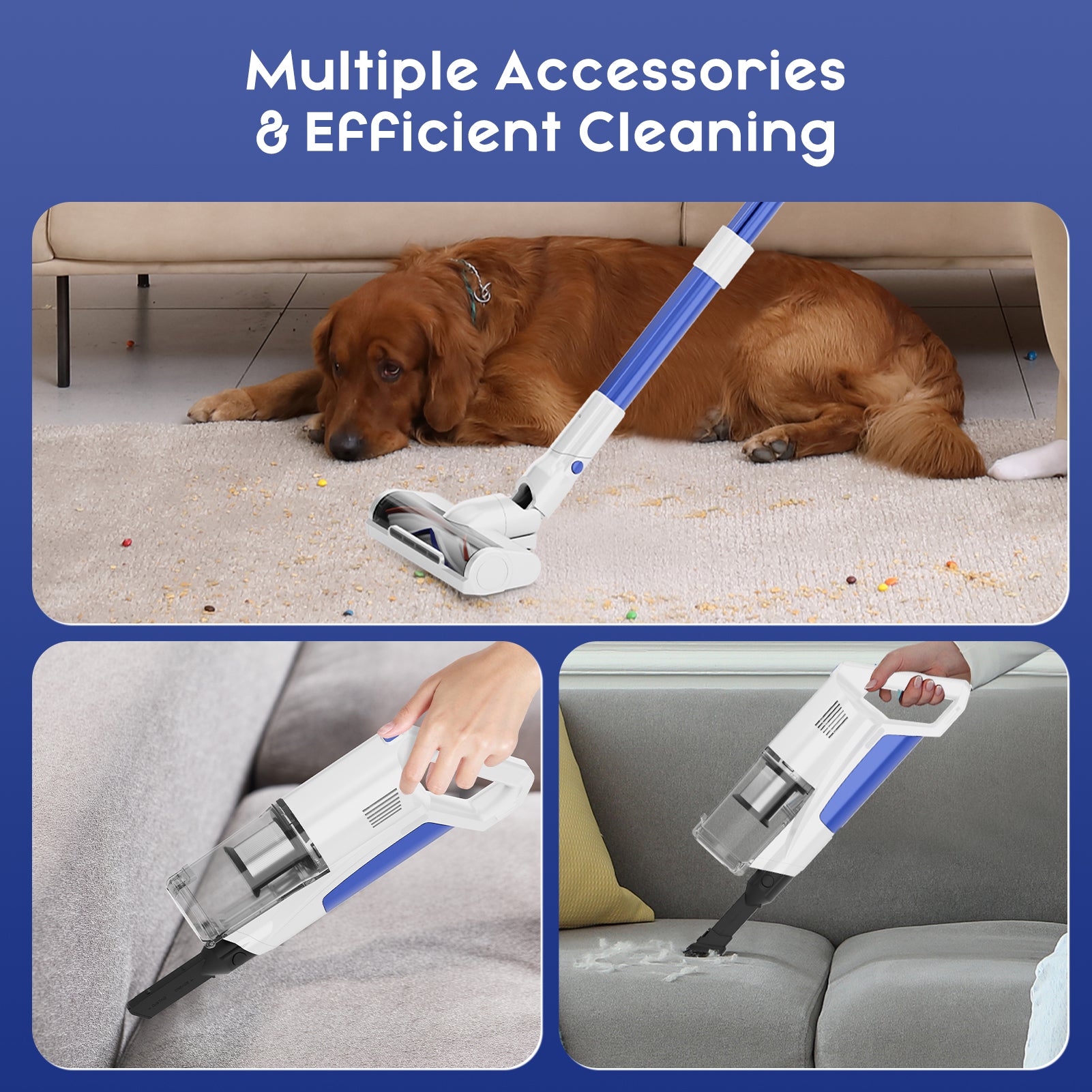 whall Cordless Vacuum Cleaner, Lightweight Stick Vacuum with 55mins Runtime, Powerful Suction, Rechargeable Cordless Vacuum for Carpet, Pet Hair, Blue