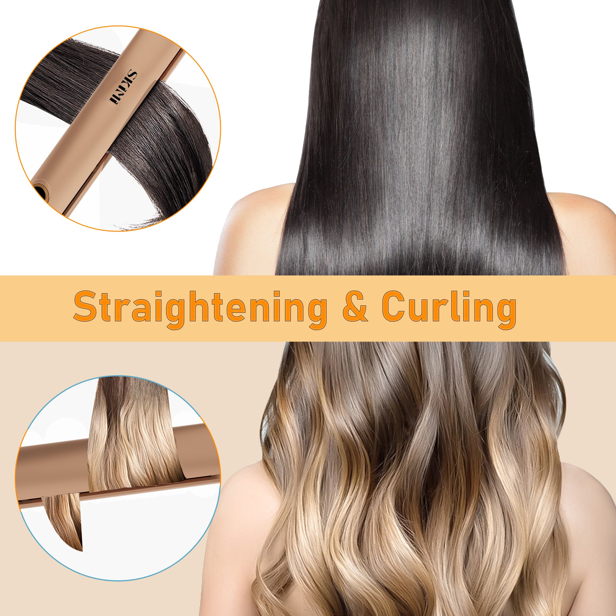 SKIMI Hair Straightener Flat Iron, Hair Straightener and Curler-5 Temp, Fast Heating, Wide Voltage