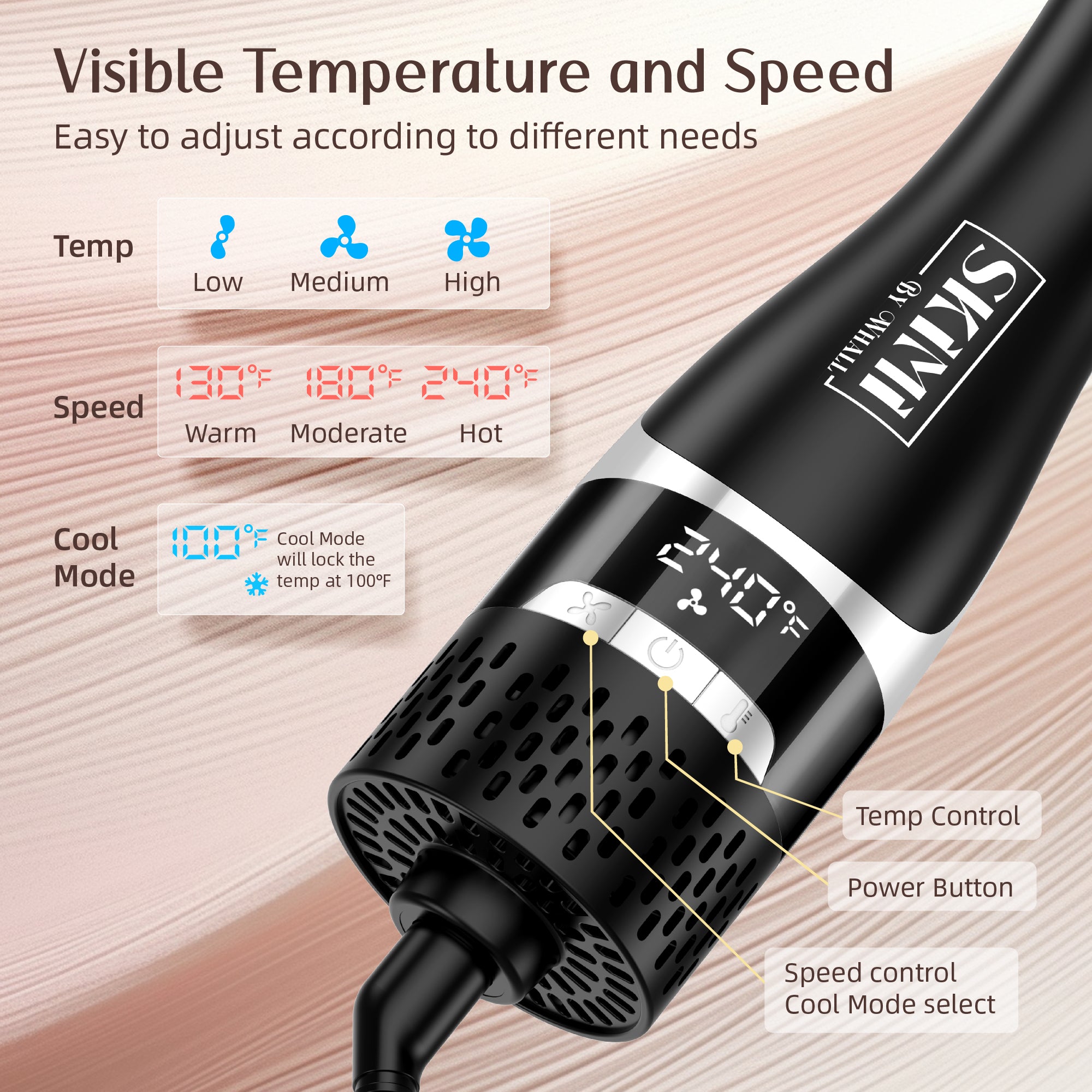 SKIMI Hair Dryer Brush, Black Blow Dryer Brush, Curly, Dry, Oval Hot Air Brush