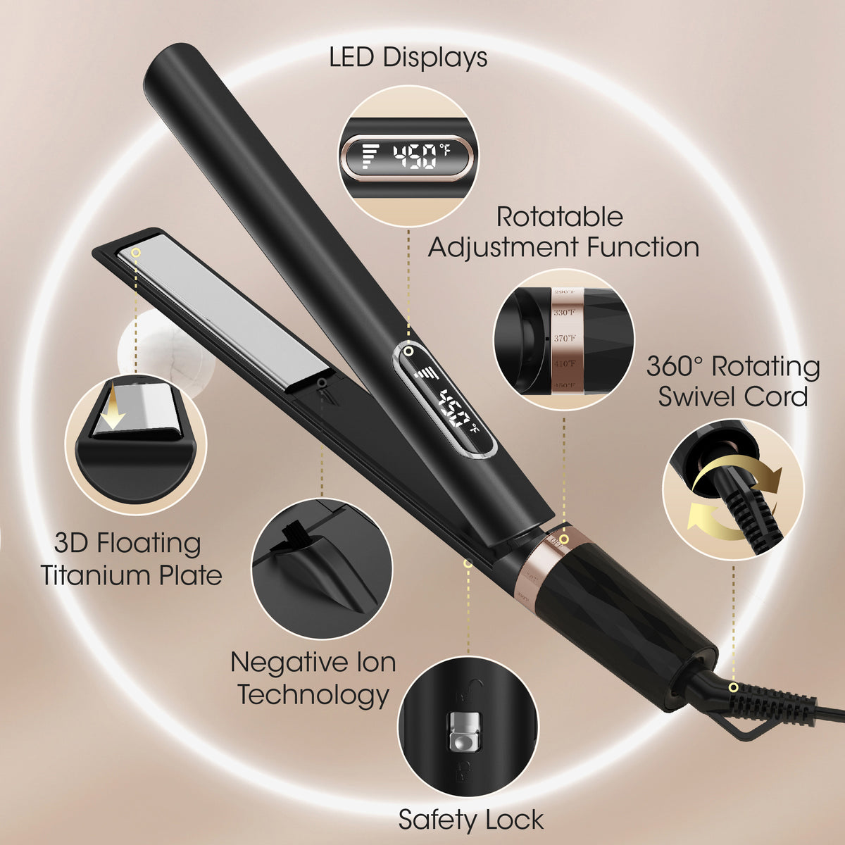 SKIMI Hair Straightener, 1 Inch Flat Iron, Negative Ionic Curling, Hair Curler For Travel, Mini Flat Straightener Iron, Black