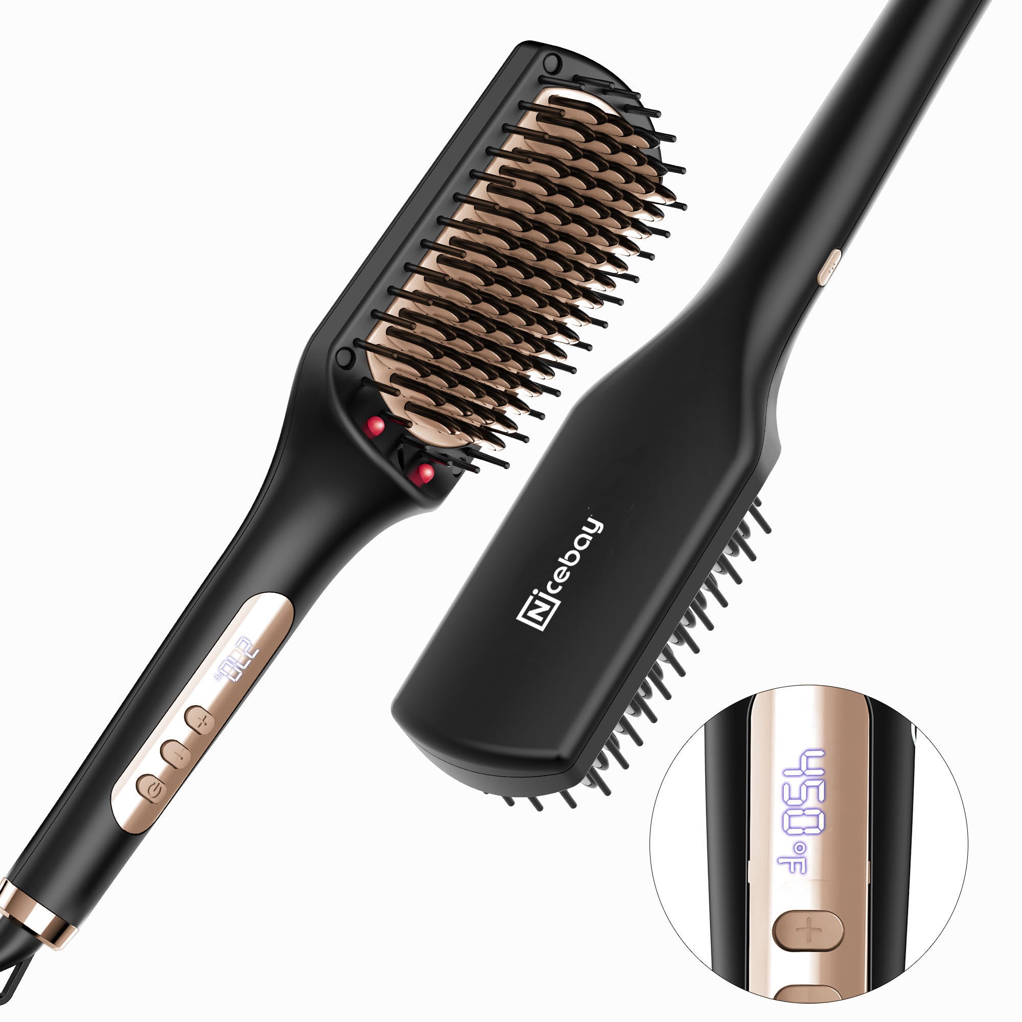 Nicebay  Hair Straightening Brush, Pink Ionic Hair Straightener Comb, 6 Temp Settings, Ceramic Coating
