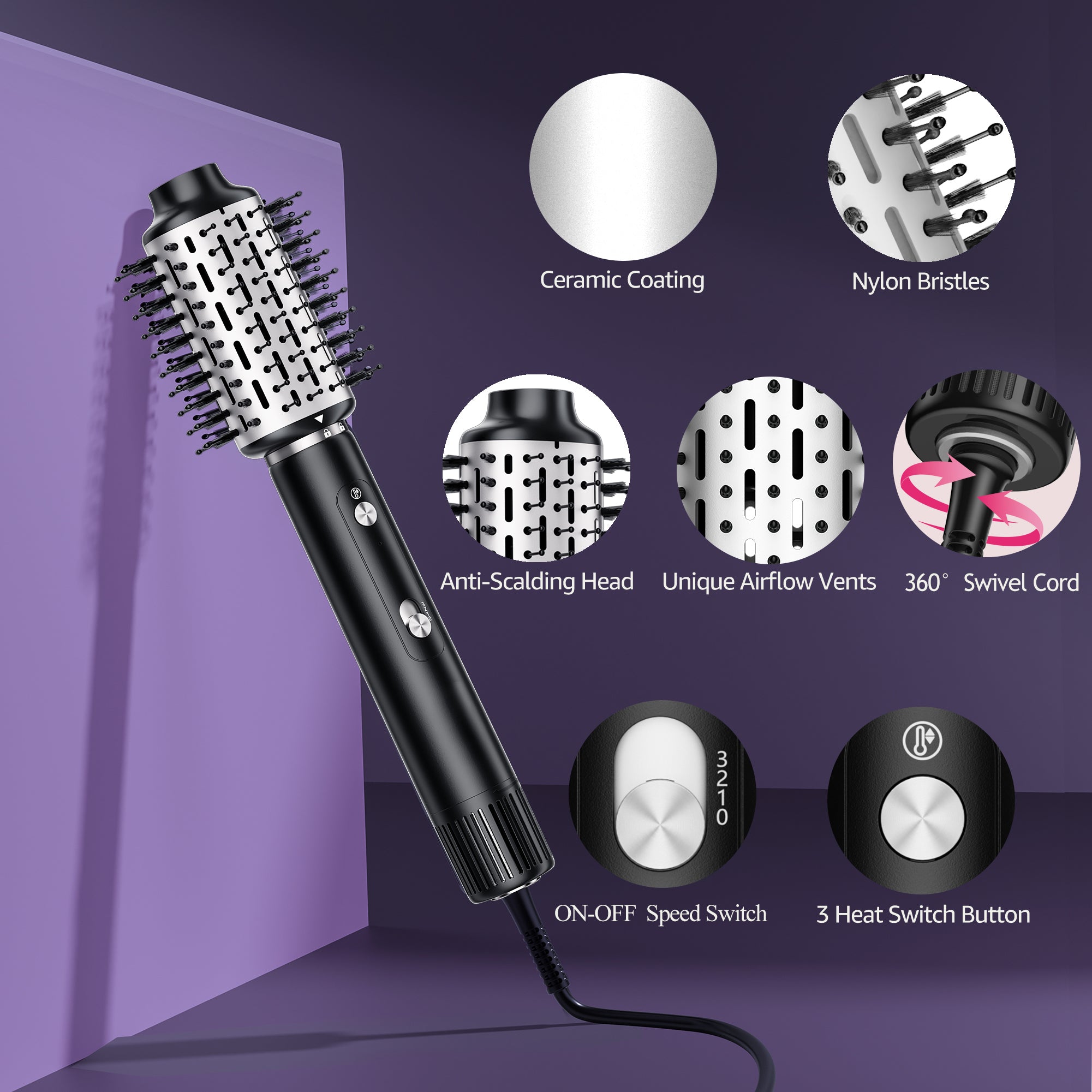 SKIMI Hair Dryer Brush Blow Dry Brush, Multi-Hot Air Styler with 110000RPM Brushless Motor, Hot Air Brush for Fast Drying Curling Volumizing Straightening & Styling, High-Speed & Quiet