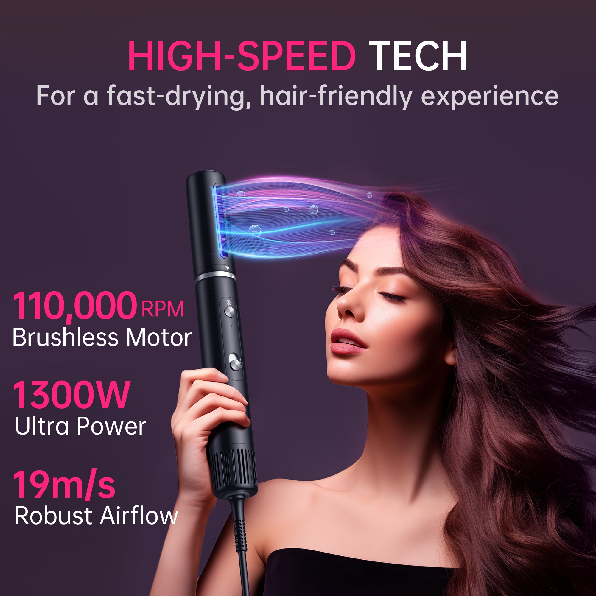 SKIMI Hair Dryer Brush Blow Dry Brush, Multi-Hot Air Styler with 110000RPM Brushless Motor, Hot Air Brush for Fast Drying Curling Volumizing Straightening & Styling, High-Speed & Quiet