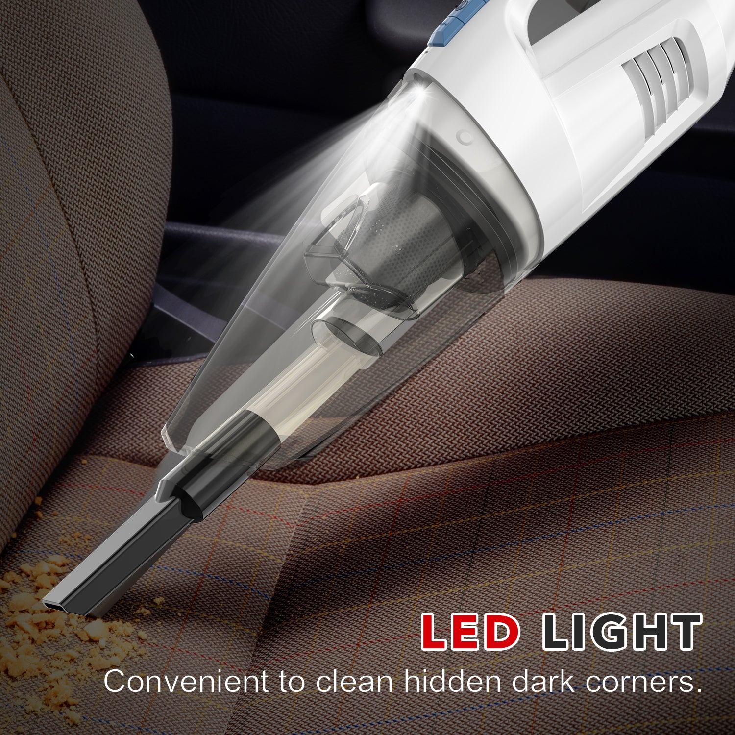 WHALL Cordless Handheld Vacuum, Wet/Dry 2-in-1, 8500PA Powerful Suction, LED Light, Ultra Lightweight & Portable