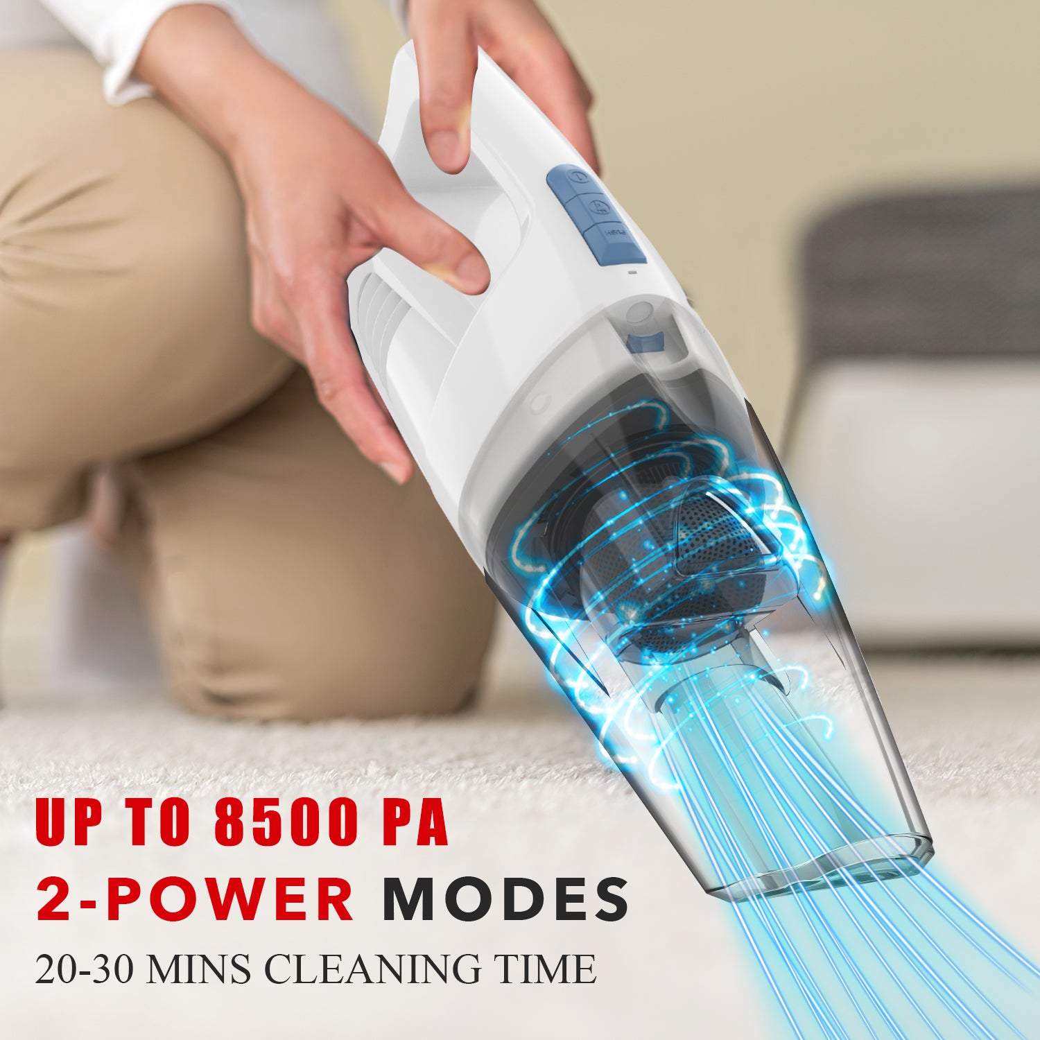 WHALL Cordless Handheld Vacuum, Wet/Dry 2-in-1, 8500PA Powerful Suction, LED Light, Ultra Lightweight & Portable