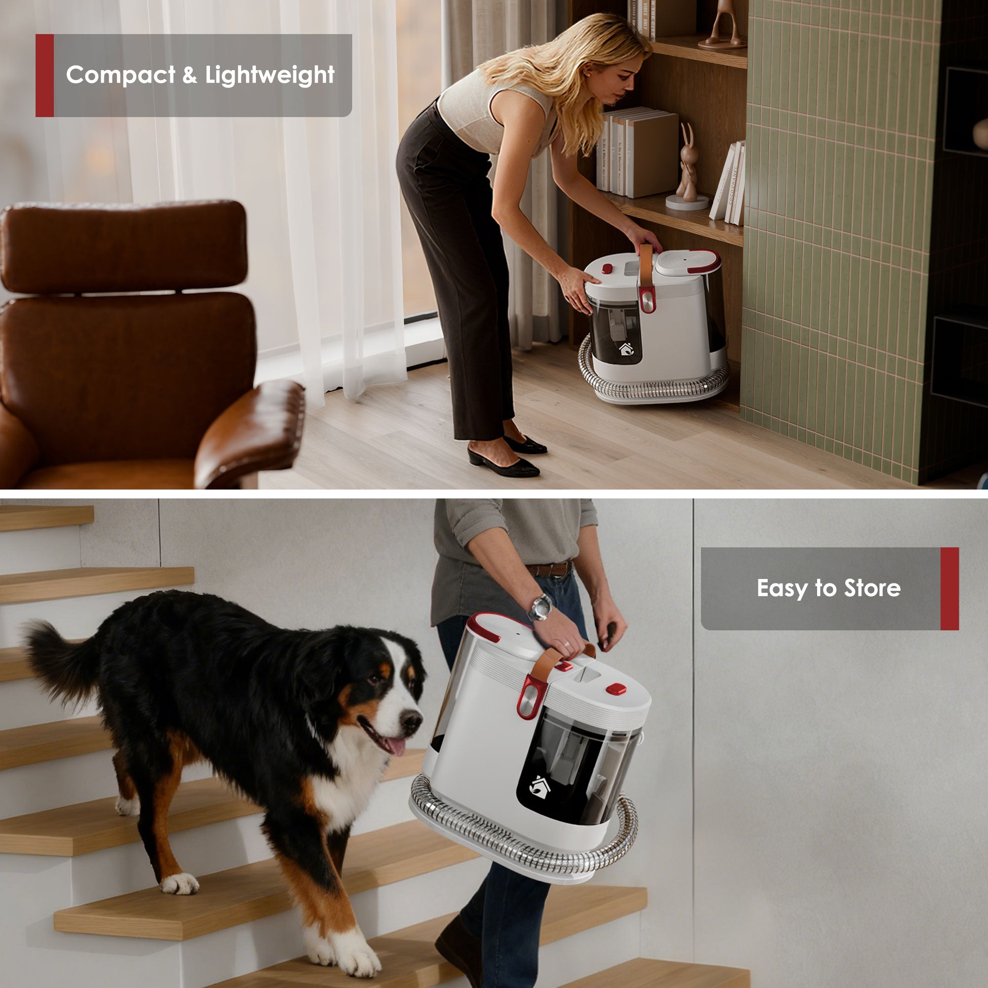 WURESE Portable Carpet Cleaner Machine, Couch Cleaner Machine, 15Kpa Upholstery Washer with 3 Tools, 54oz Large Water Tank, 16.4ft Power Cord, Couches