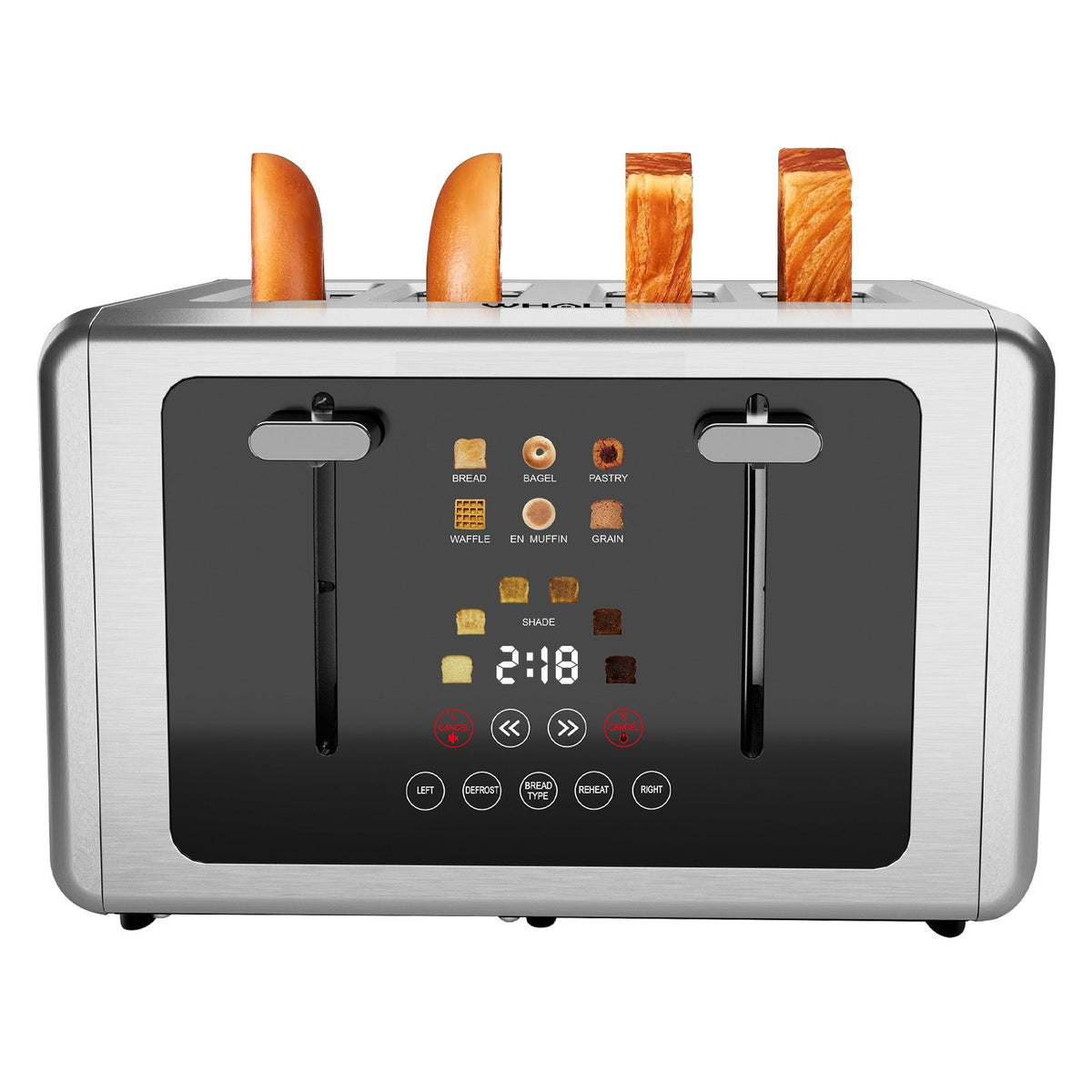 WHALL Toaster 4 Slice,Touchscreen Toaster with 6 Bread Types & 6 Shade Settings, Stainless Still 2 slice Toaster