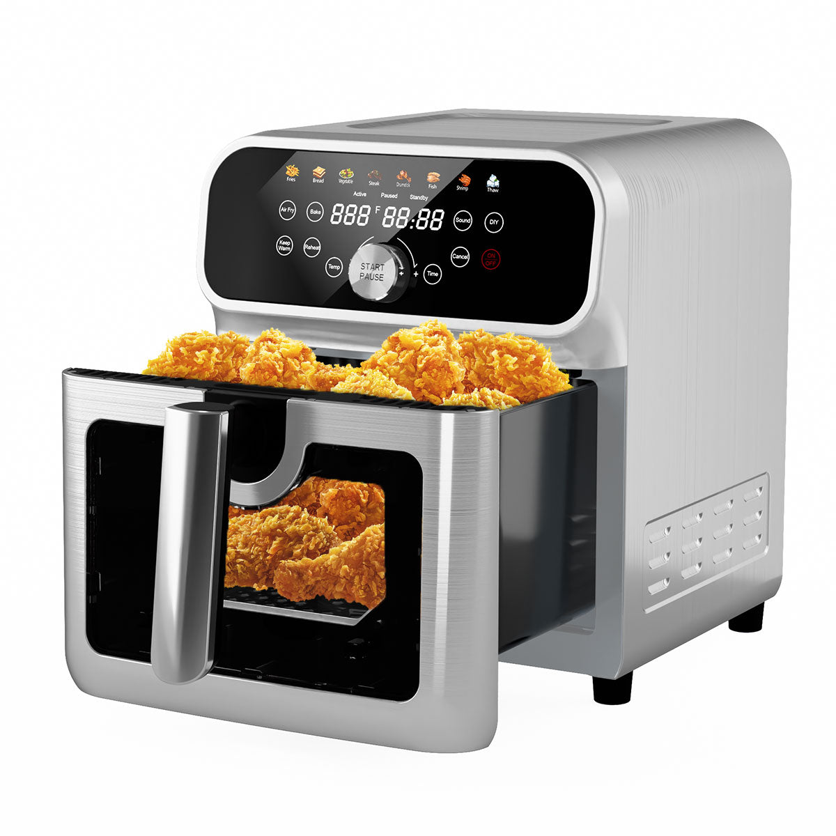 Whall 6QT All-Stainless Air Fryer, 8-in-1 Hot Oven with Digital LED Touchscreen & Visible Window