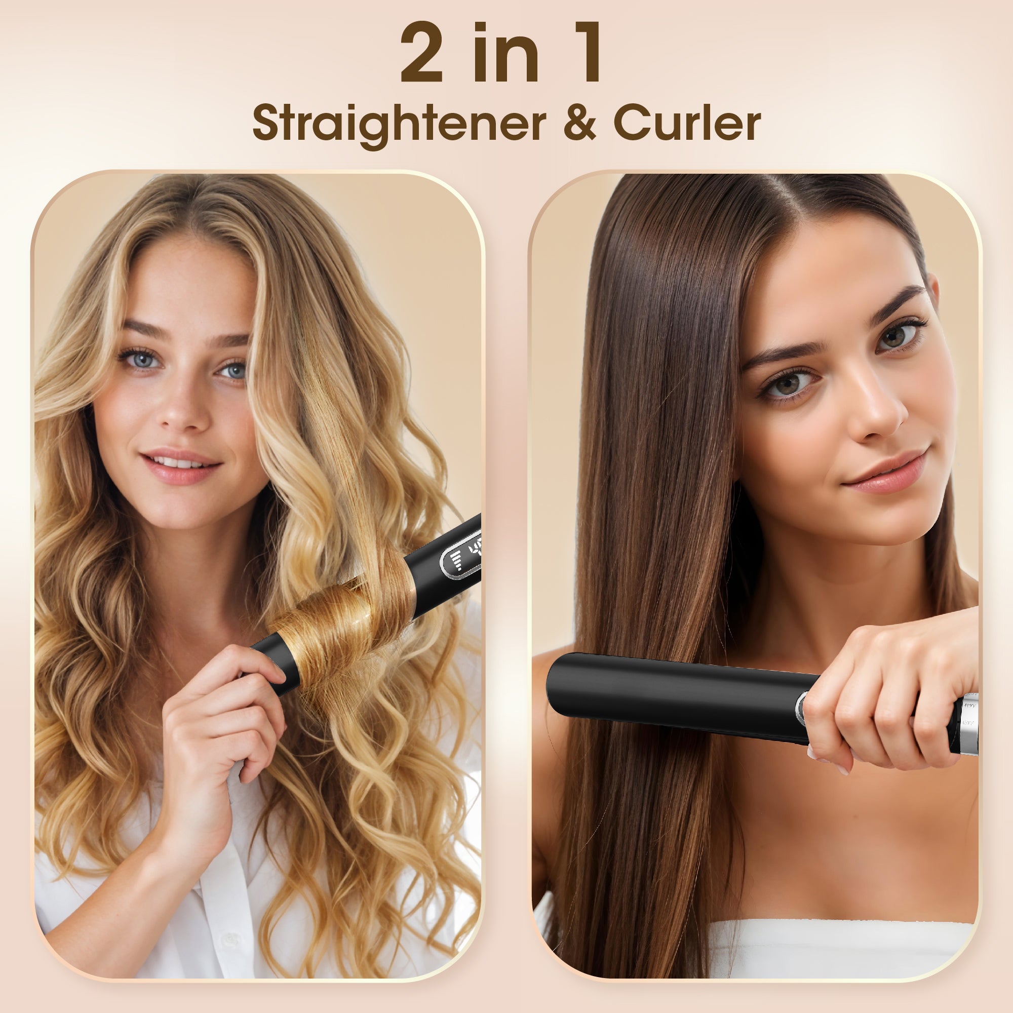 SKIMI Hair Straightener Flat Iron, Hair Straightener and Curler-5 Temp, Fast Heating, Wide Voltage