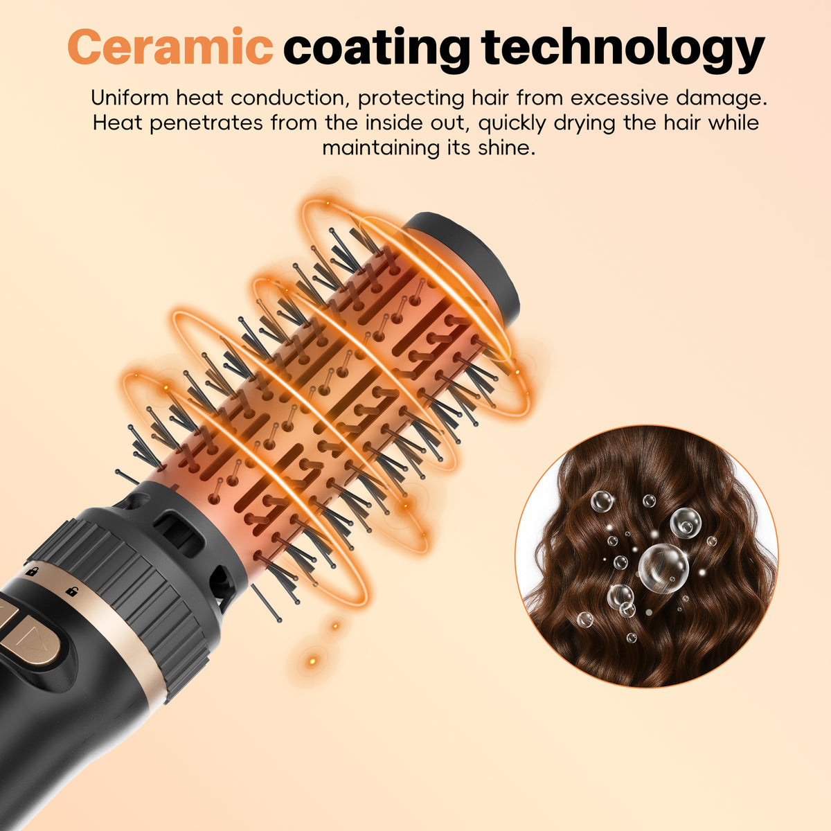 SKIMI Rotating Hair Dryer Brush, Auto Rotating Blow Dryer Brush Spinning, Negative Ionic Brush Blow Dryer, Round Brush Blow Dryer Volumize Curling