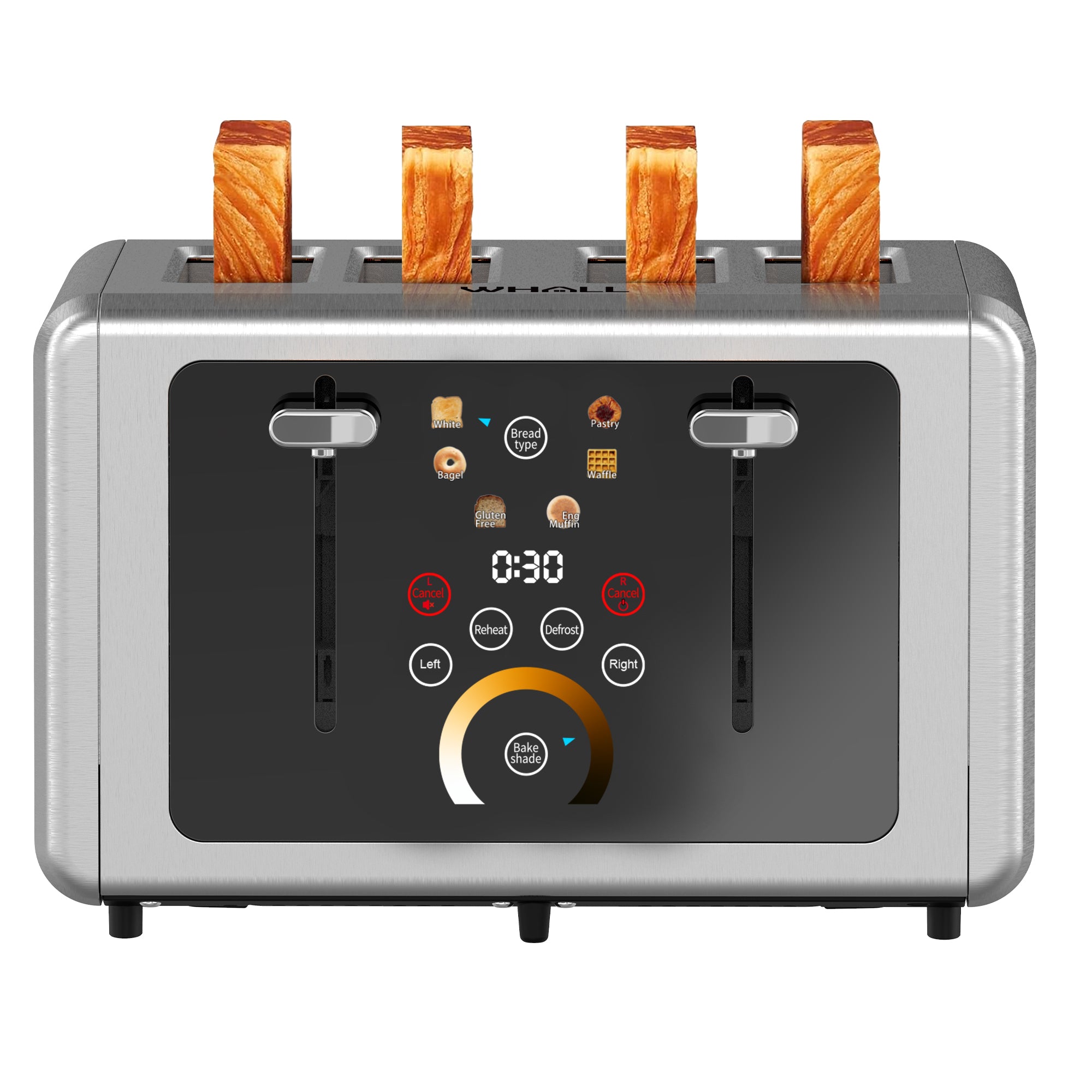 WHALLULTRA Touchscreen Toaster 4 Slice - Stainless Steel Toaster, 6 Shade Settings, Extra Wide Slots Toaster