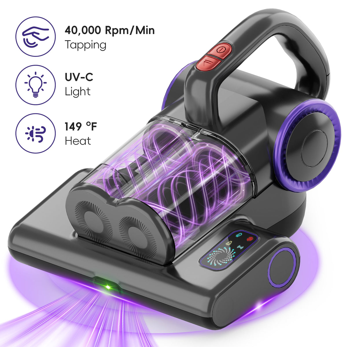 WHALL - 4-in-1 UV Mattress Vacuum Cleaner, 21KPa Anti-Mite Bed Vacuum with Hot Air & LED Display