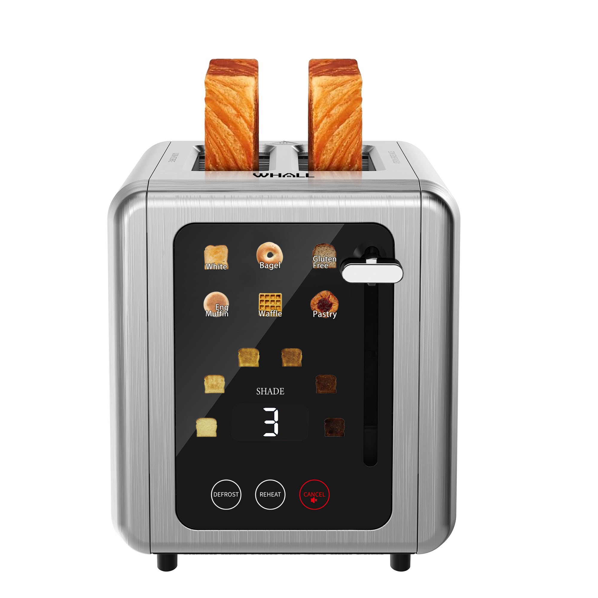WHALL Touch Screen Toaster 2 Slice, Smart Digital Toaster with 1.5" Wide Slots, 6 Shade Settings & 6 Bread Types, Memory Function, Countdown Timer, Brushed Stainless, Ideal Kitchen