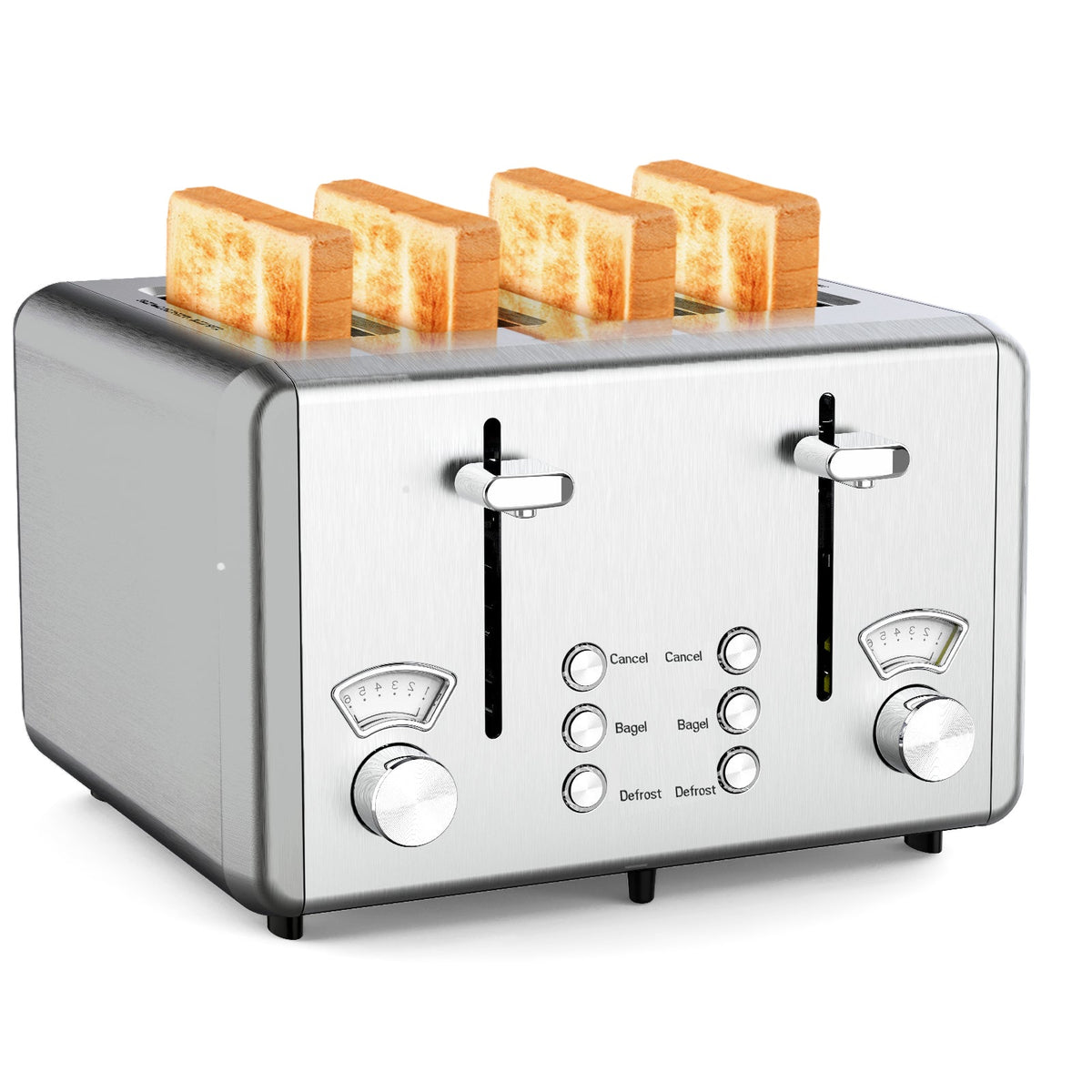 WHALL 4 Slice Stainless Steel Toaster with Dual Control Panels, 6 Shade Settings & Bagel Setting