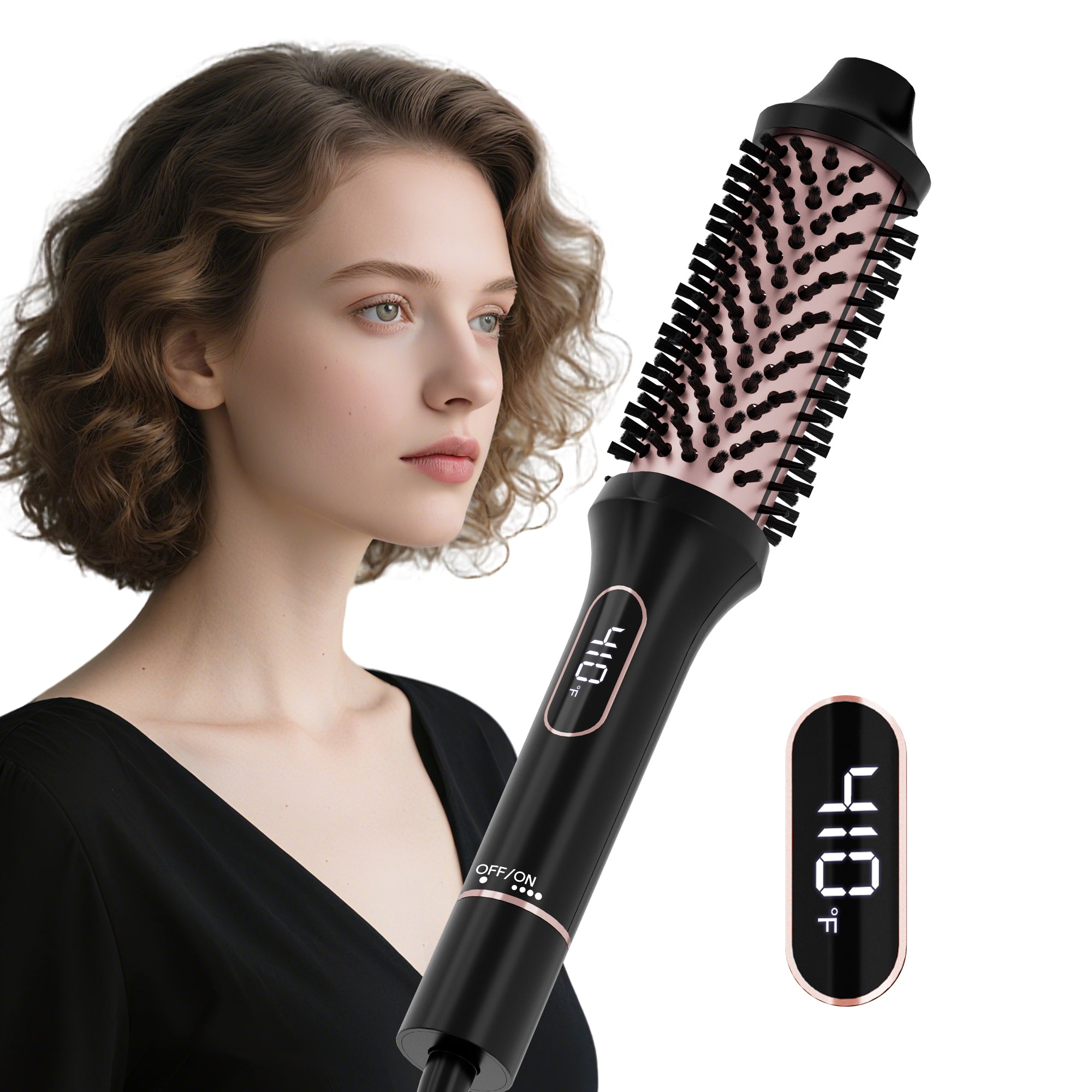 SKIMI Thermal Brush, Heated Round Brush,Curling Iron, Electric Curl Wand Anti-Scald Nylon Bristles, 1.5 Inch Detachable Ion Ceramic Heated Round