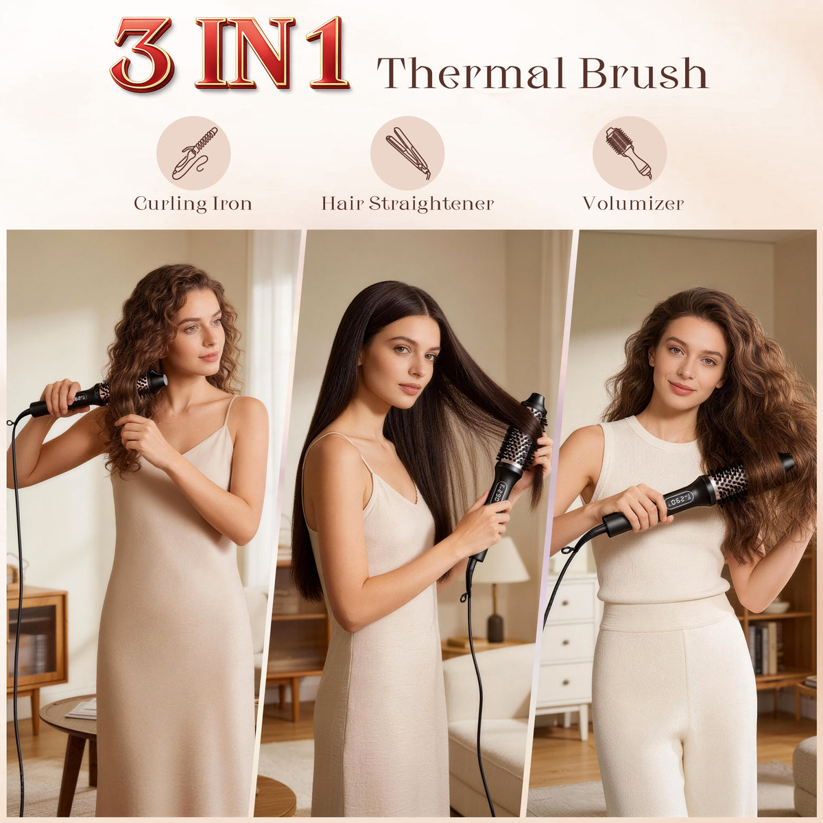 SKIMI Thermal Brush, Curling Iron, 1.5 inch Electric Curl Wand, Negative Ion Technology Reduce Hair Damage, Heated Round Brush, Travel and Home