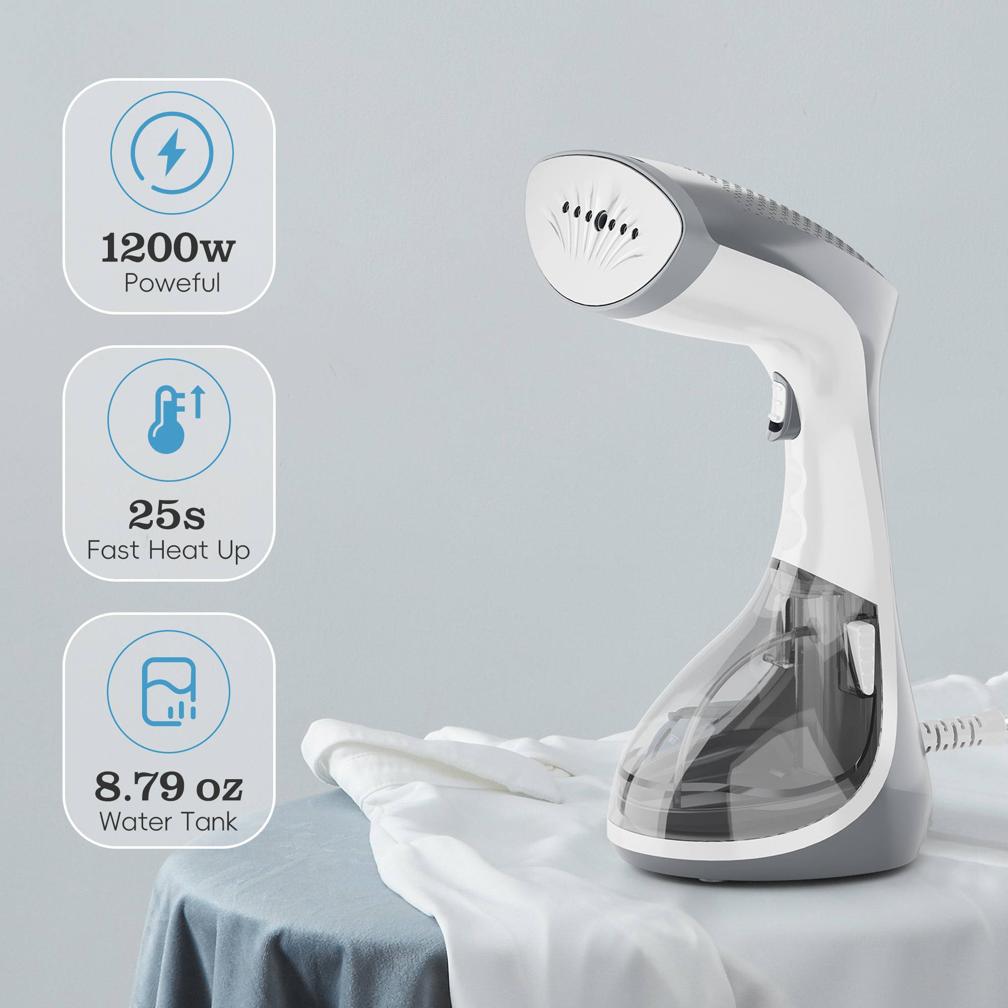 WHALL Steamer for Clothes,Handheld Garment Steamer with Large 260ml Tank,25-Second Heat Up, 1200 Watts