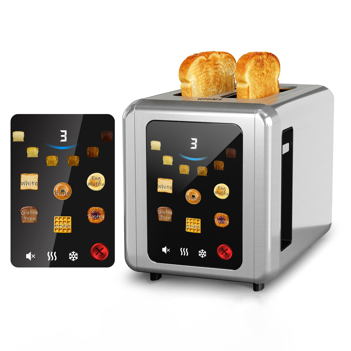 WHALL 2 Slice Toaster Full Touch Toaster 1.5''Wide Slot, Digital Timer, 6 Bread Types & 6 Shade Settings,Stainless Steel