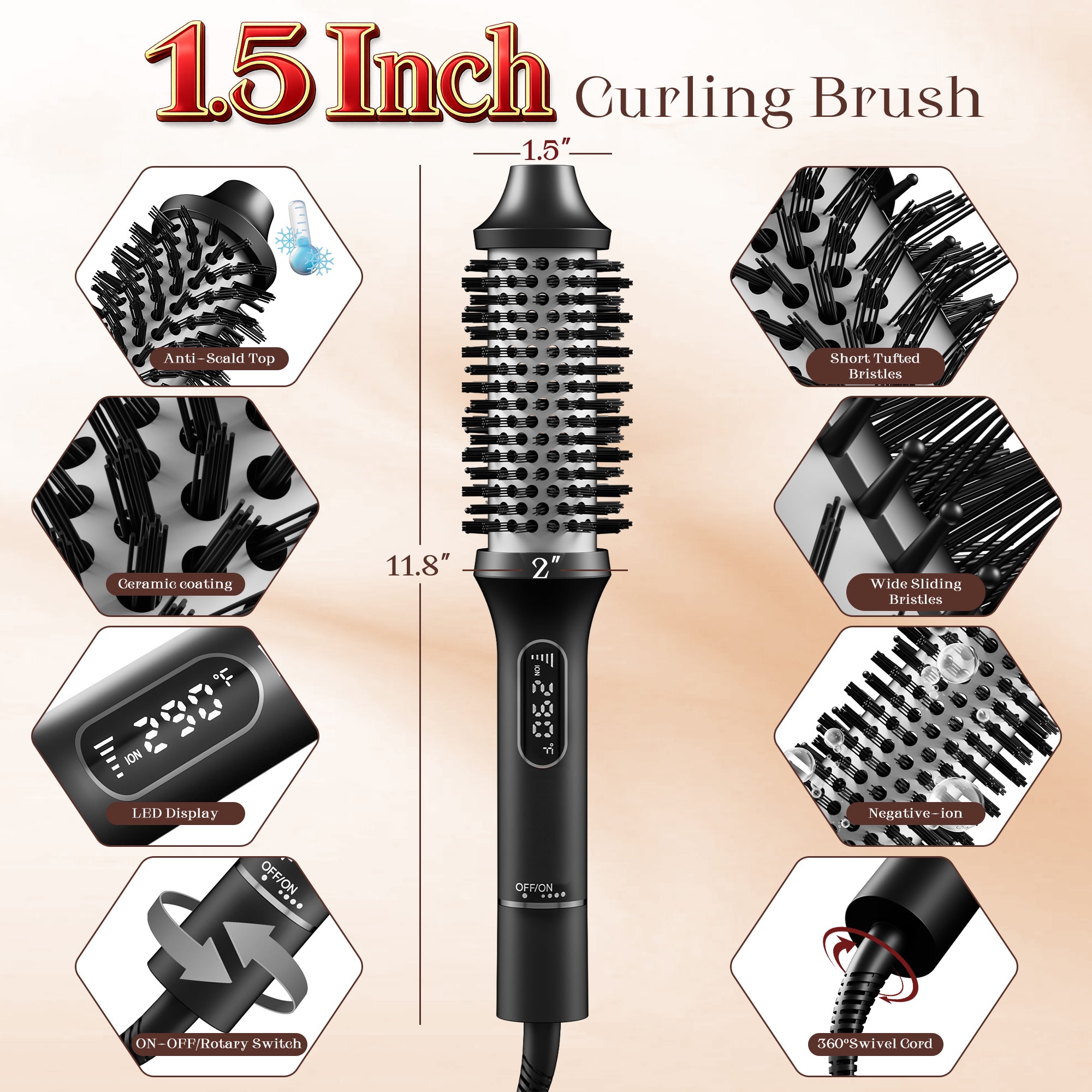 SKIMI Thermal Brush, Curling Iron, Heated Round Brush with LED Display and Ceramic Coating