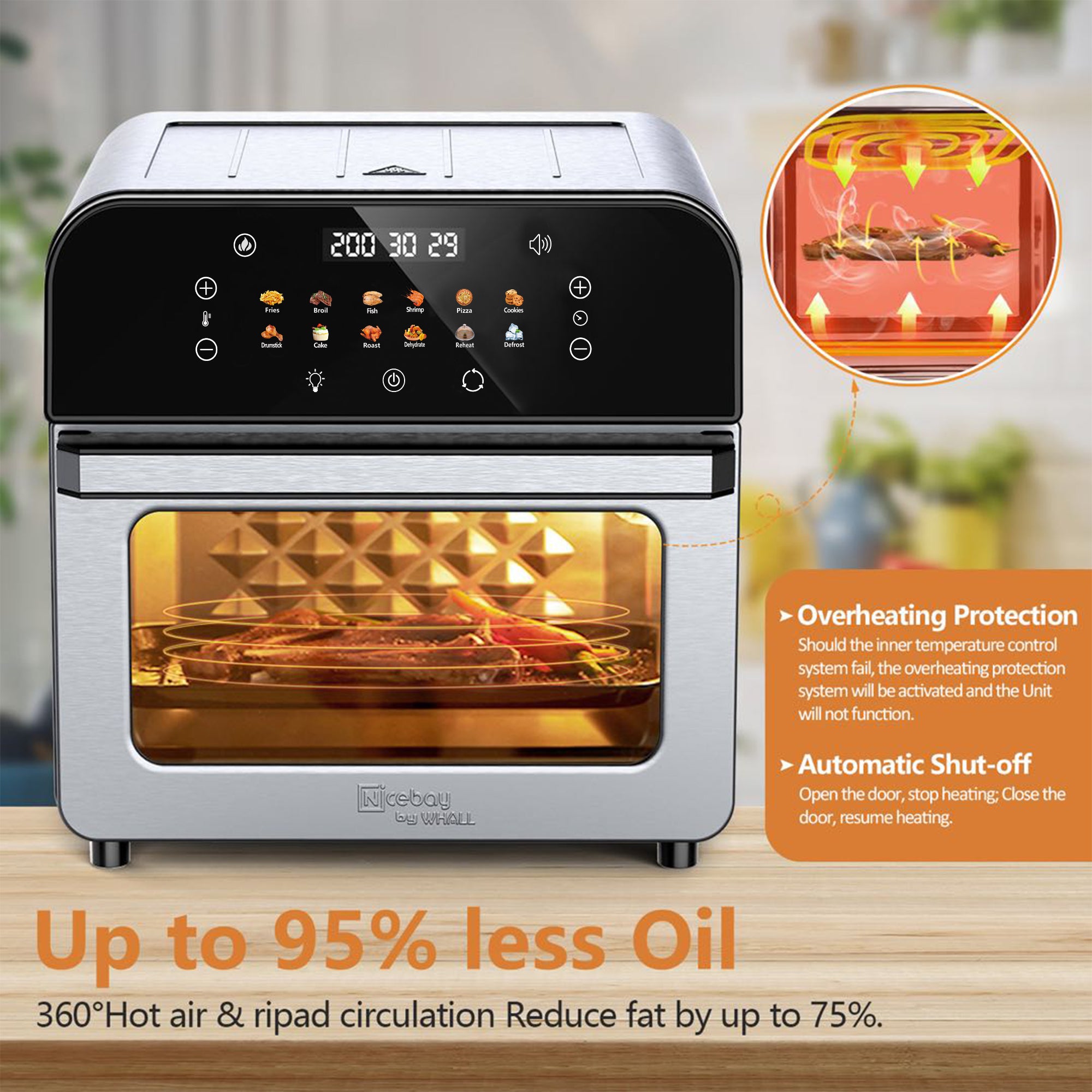 Whall 12QT Touchscreen Air Fryer Oven with 12 Pre-set Menus and Clear Window, Less Oil
