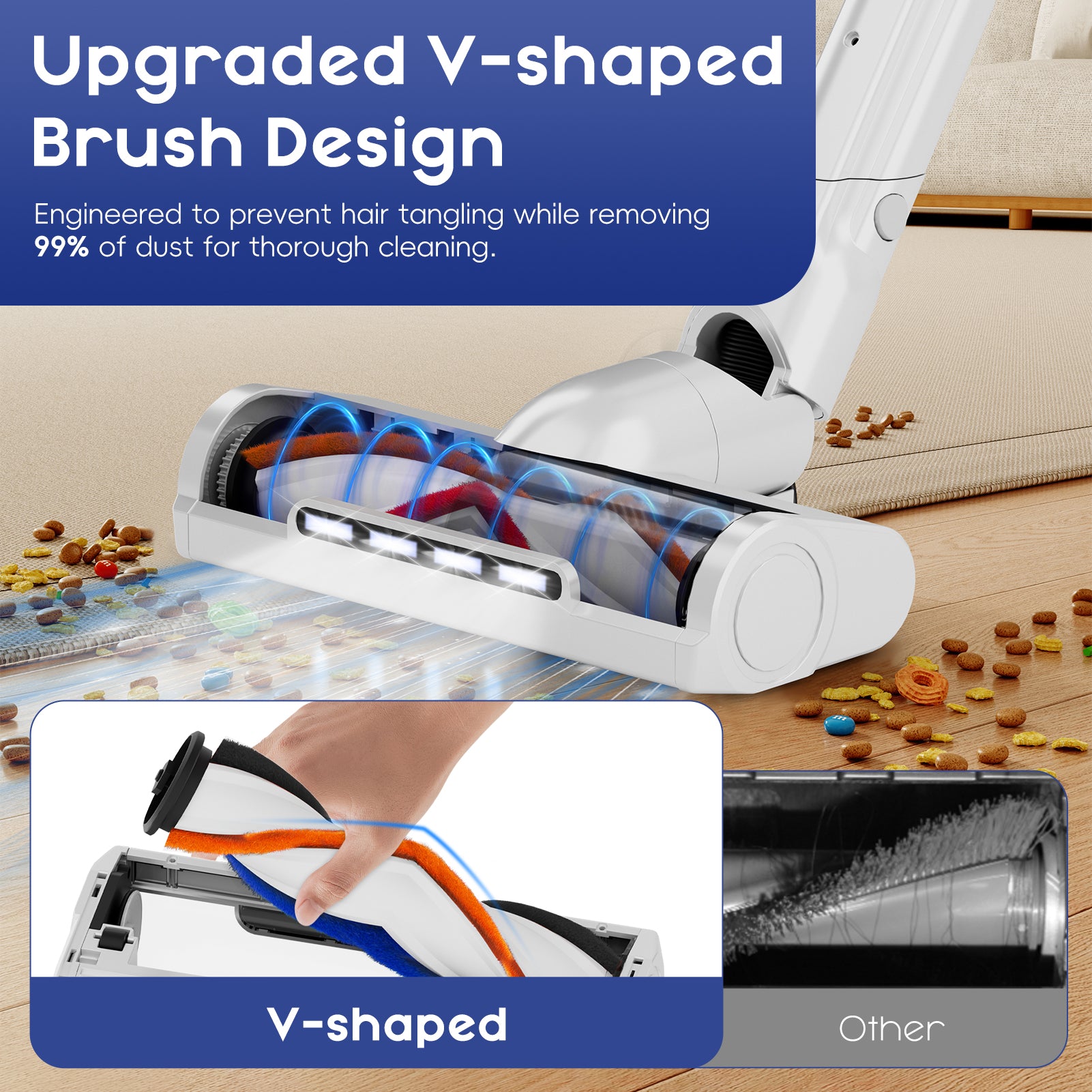 whall Cordless Vacuum Cleaner, Lightweight Stick Vacuum with 55mins Runtime, Powerful Suction, Rechargeable Cordless Vacuum for Carpet, Pet Hair, Blue