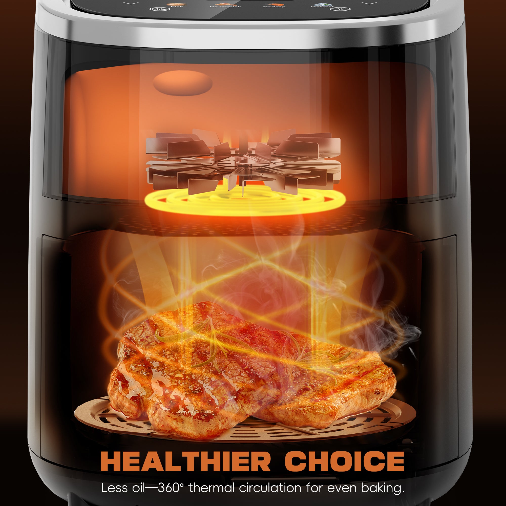 WHALL 4QT Air Fryer Oven, 8-in-1 Preset Menus, LED Smart Touchscreen, Reduce 85% Fat,1200W