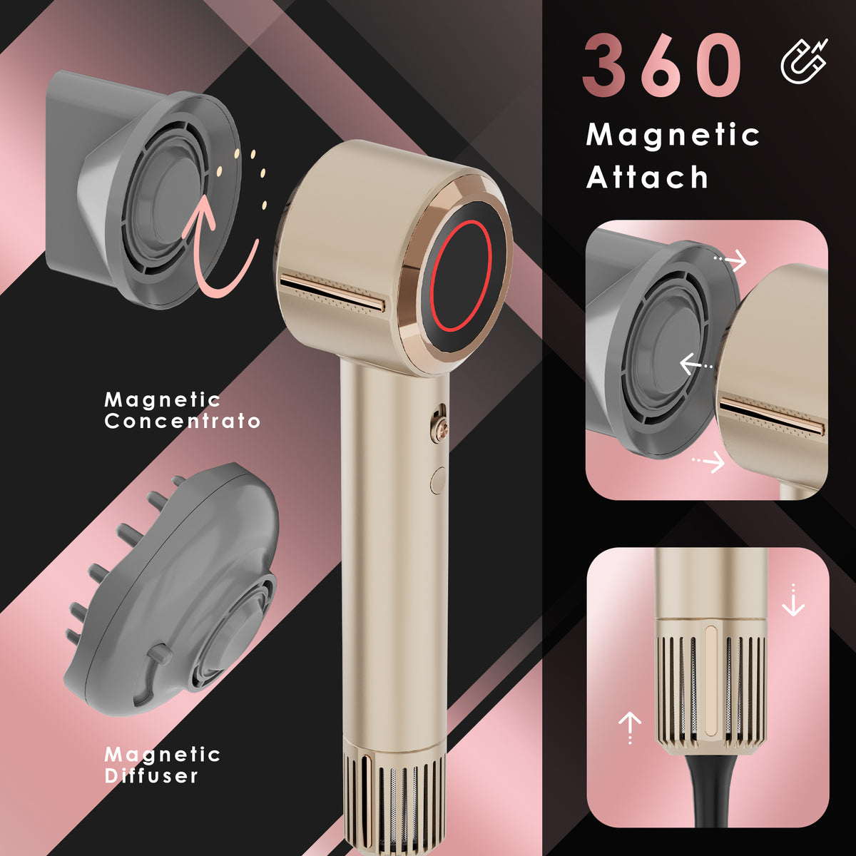 NICEBAY by SKIMI Hair Dryer, Ionic Blow Dryer 110,000 RPM High-Speed Brushless Motor, Travel Mini Hair Dryer, Small Hair Dryer Diffuser