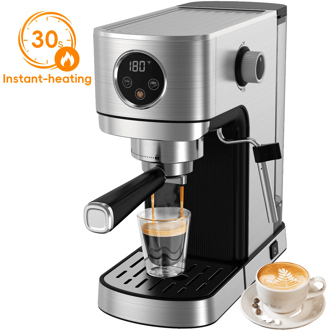 WHALL Touchscreen Espresso Machine 20 Bar Coffee Maker with Milk Frother Steam Wand Stainless Steel Removable Water Tank