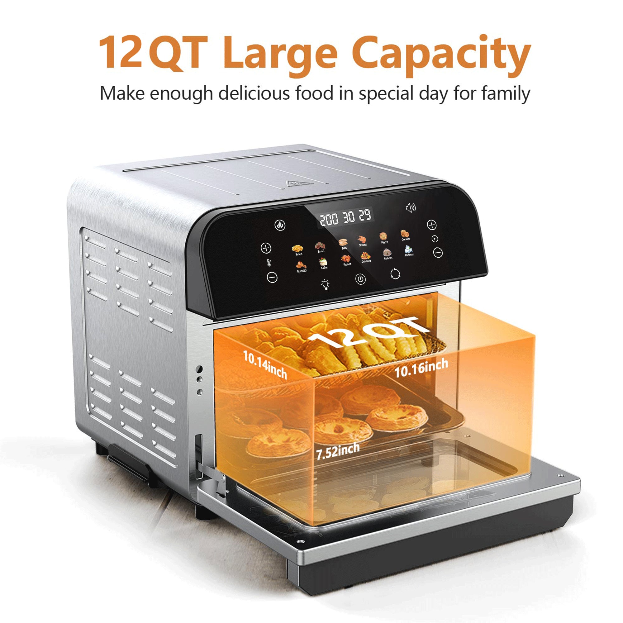 Whall 12QT Touchscreen Air Fryer Oven with 12 Pre-set Menus and Clear Window, Less Oil