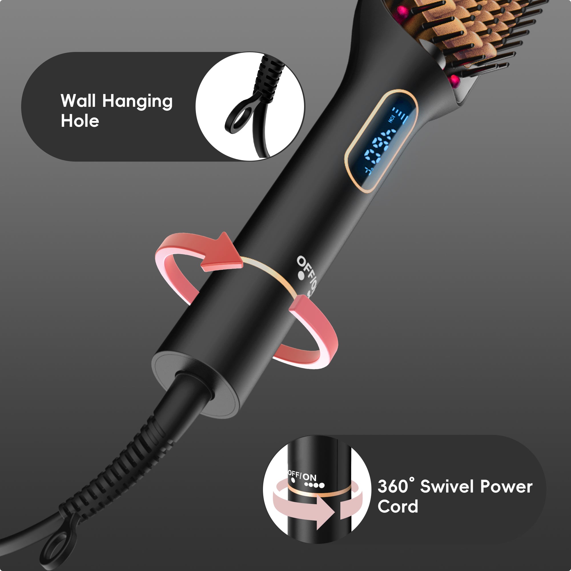 SKIMI Hair Straightener Brush, Ionic Hair Straightening Brush with LED Display Screen, Plastic