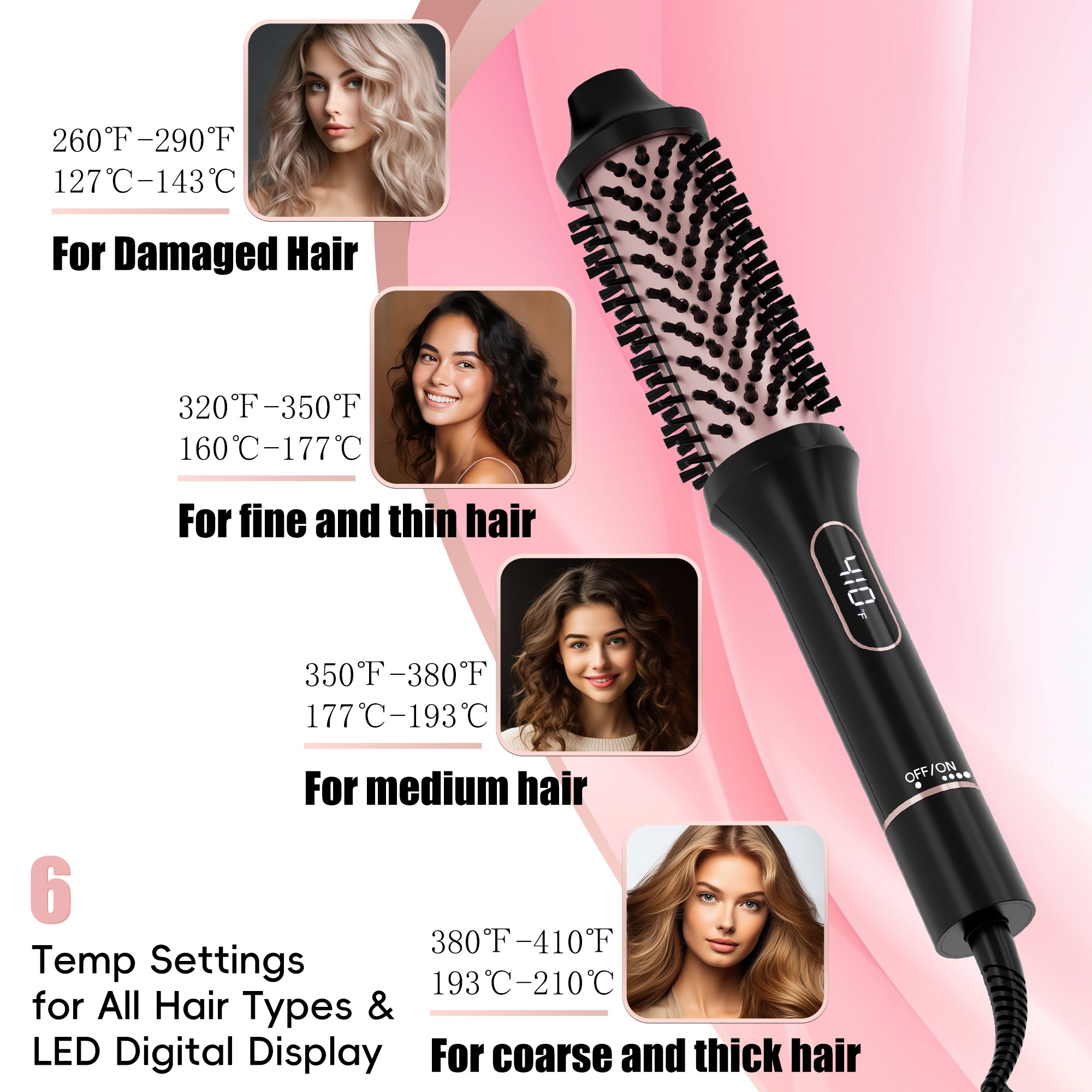 SKIMI Thermal Brush, Heated Round Brush,Curling Iron, Electric Curl Wand Anti-Scald Nylon Bristles, 1.5 Inch Detachable Ion Ceramic Heated Round Brush