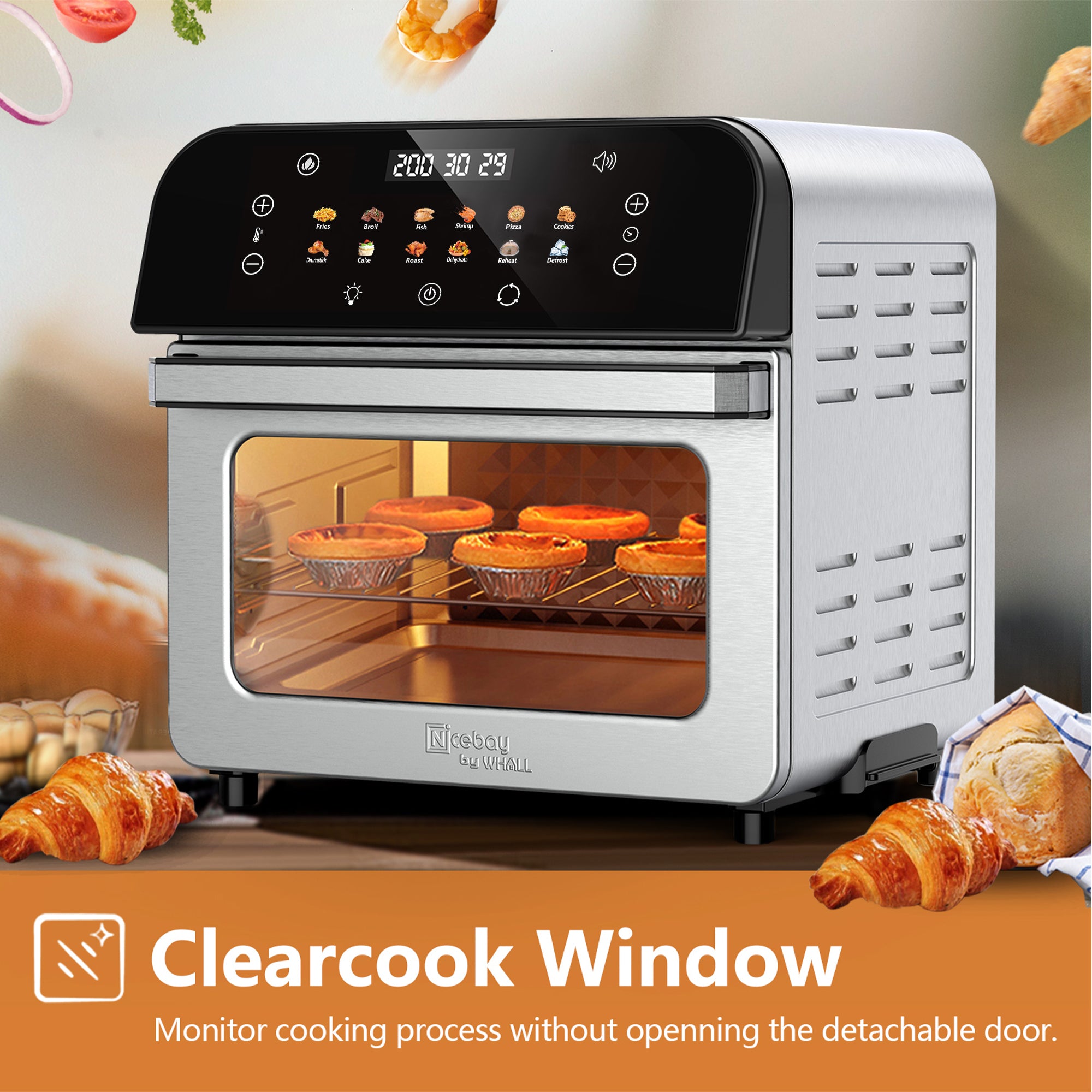 Whall 12QT Touchscreen Air Fryer Oven with 12 Pre-set Menus and Clear Window, Less Oil