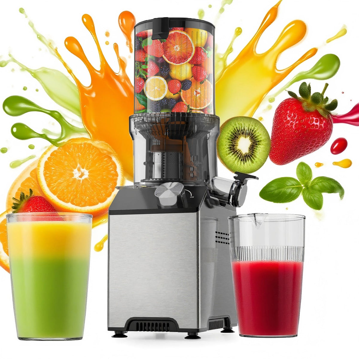 Whall Cold Press Slow Masticating Juicer 4.35 Inch Large Feed Chute Dual Speed for Soft Hard Fruits