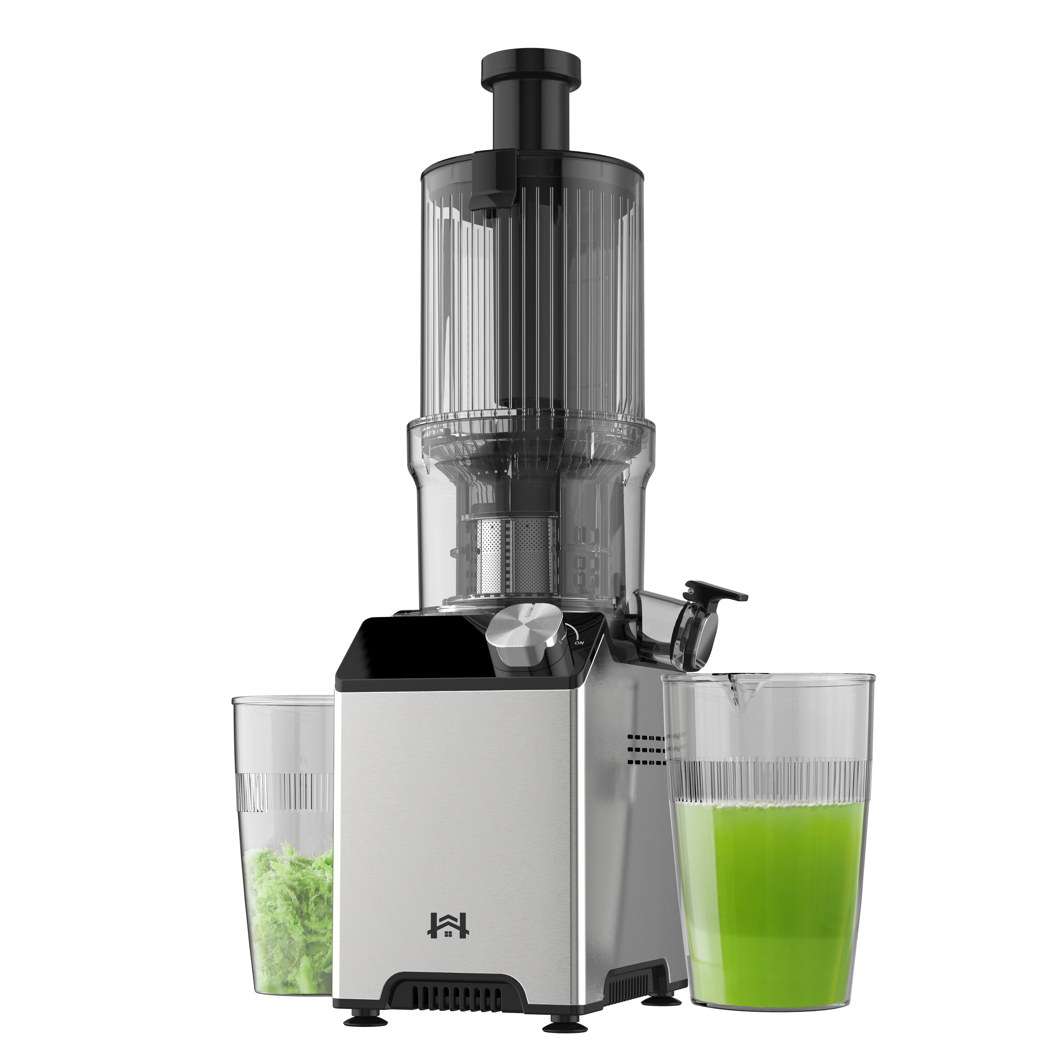 WHUTO Cold Press Juicer, Juicer Machines with 4.35'' Wide Feed Chute, Stainless Steel Masticating Juicers Easy to Clean, Ergonomic Operational Panel Design, High Juice Yield, Silve