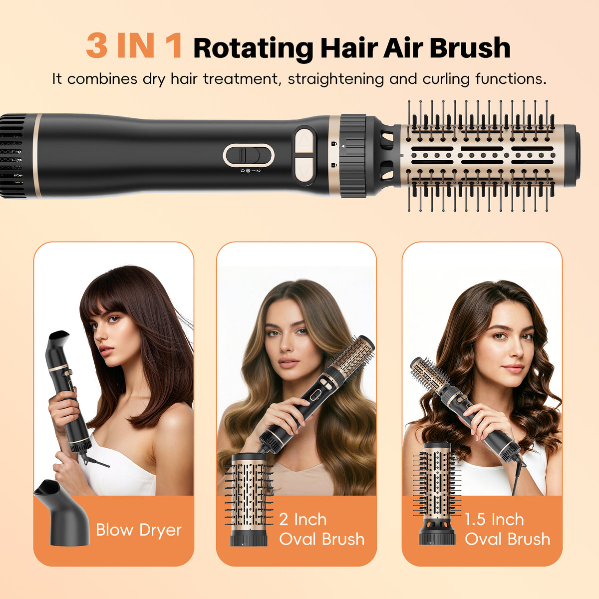 SKIMI Rotating Hair Dryer Brush, Auto Rotating Blow Dryer Brush Spinning, Negative Ionic Brush Blow Dryer, Round Brush Blow Dryer Volumize Curling