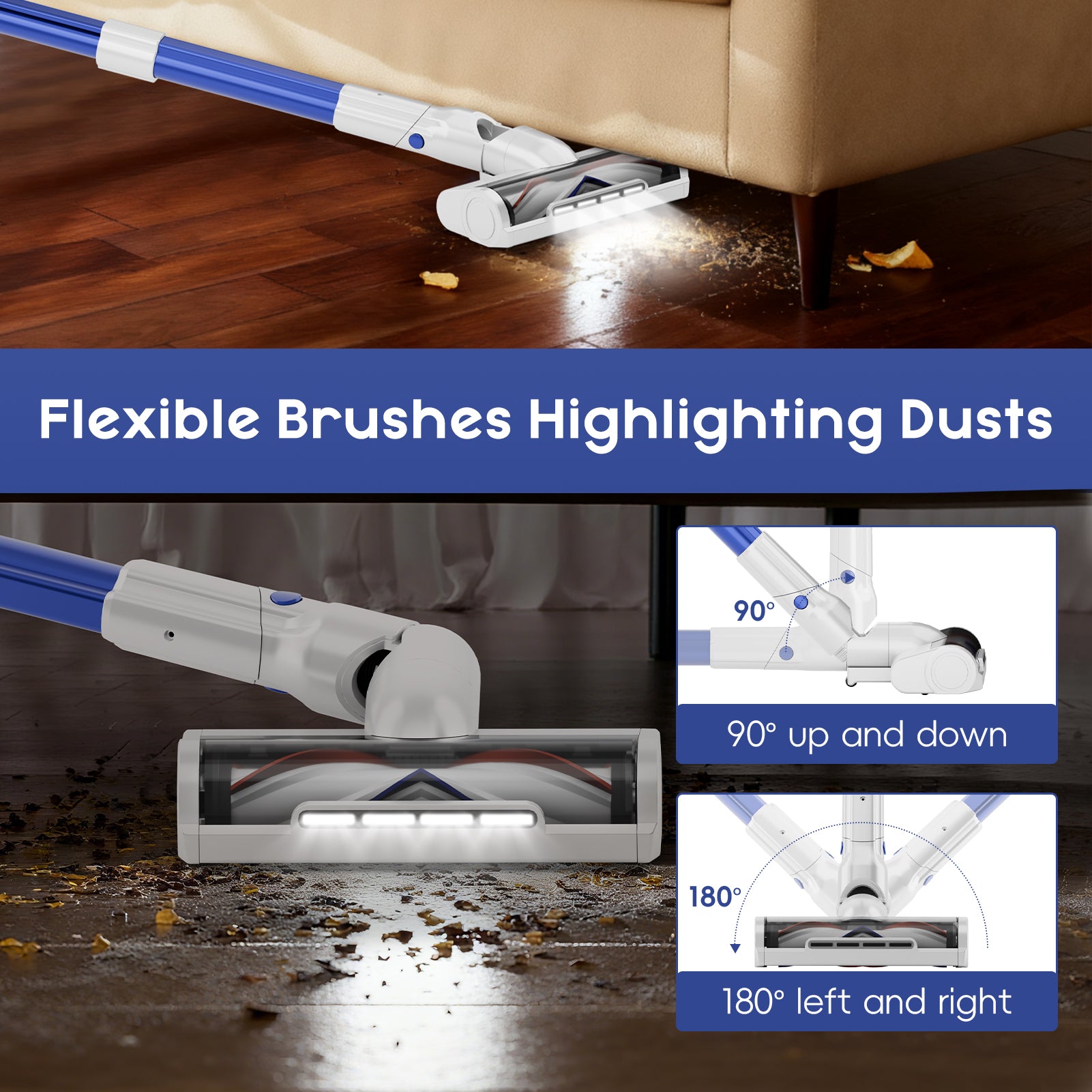 whall Cordless Vacuum Cleaner, Lightweight Stick Vacuum with 55mins Runtime, Powerful Suction, Rechargeable Cordless Vacuum for Carpet, Pet Hair, Blue